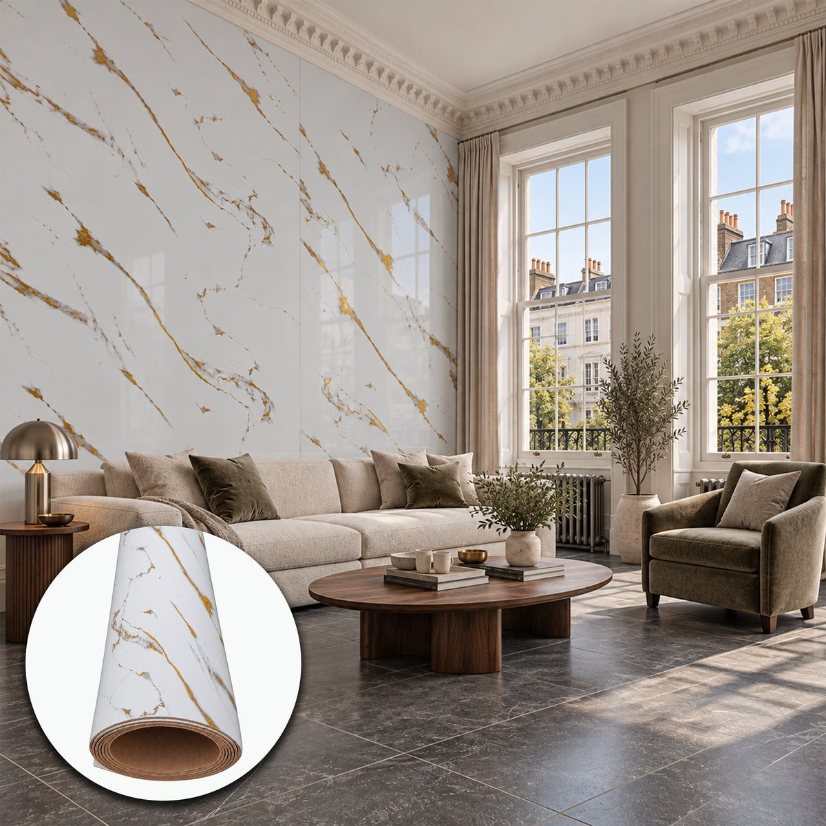 Rivestimento Autoadesivo SXP Effetto Marmo con Venature Oro HI-RES 1200x3000x2,5 mm – Rotolo 3,6 m²