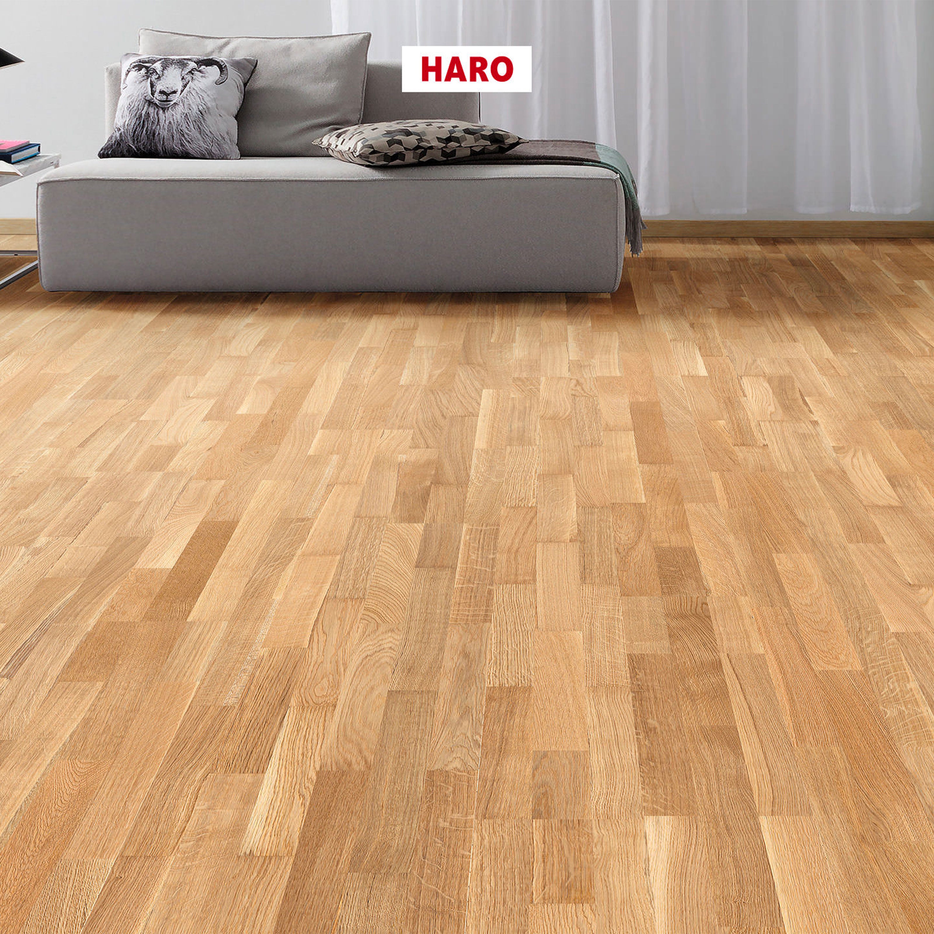 €39,90mq *HARO LIMITED EDITION* Pacco da 3,17mq Parquet MAXILISTONE in rovere 3-STRIP VERN. LISCIO 13,5X180X2200 (3,5mm nobile)