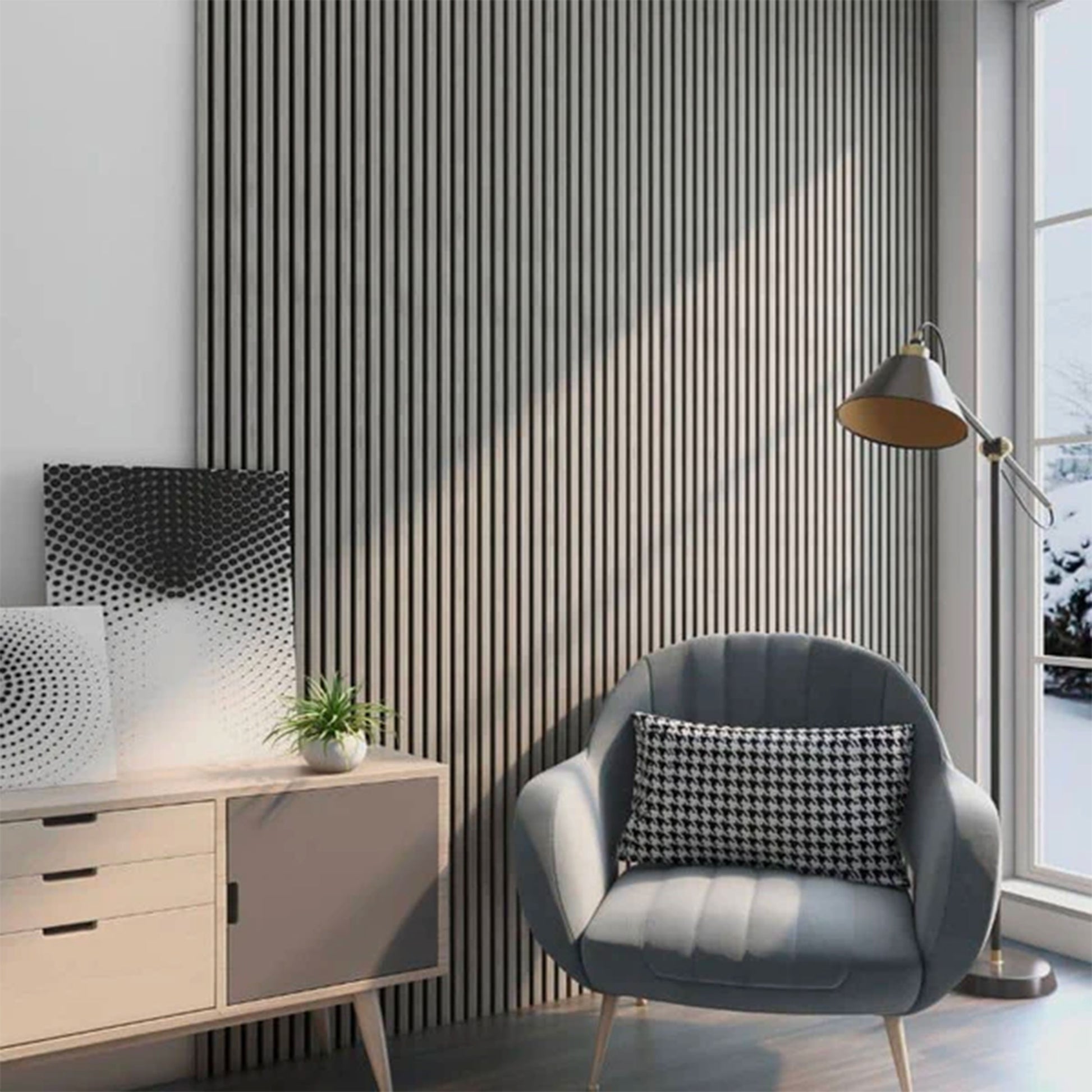 Pannello Acustico Feltro e fibra di legno Lamelli millerighe ROVERE GRIGIO 120x34x1,5 - Eternal Parquet