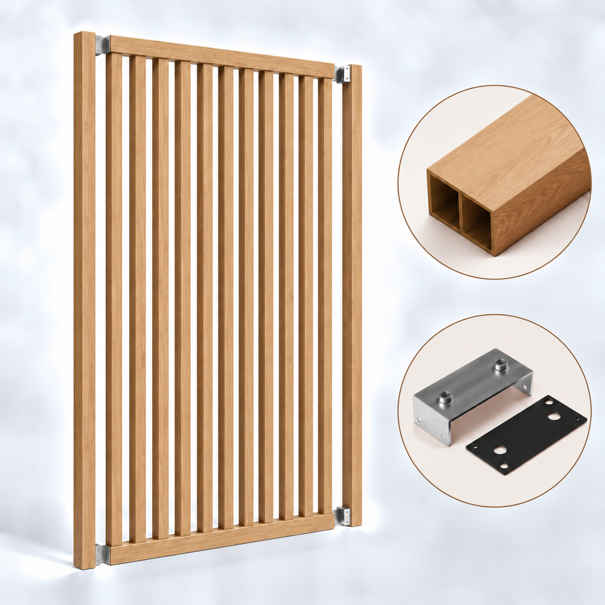 SIPA PURE Kit completo (13 toghe+2 basi orizzontali+staffe fisse) Divisorio Frangiluce in PVC Effetto Legno – rifilabile  1250x2900mm - Eternal Parquet