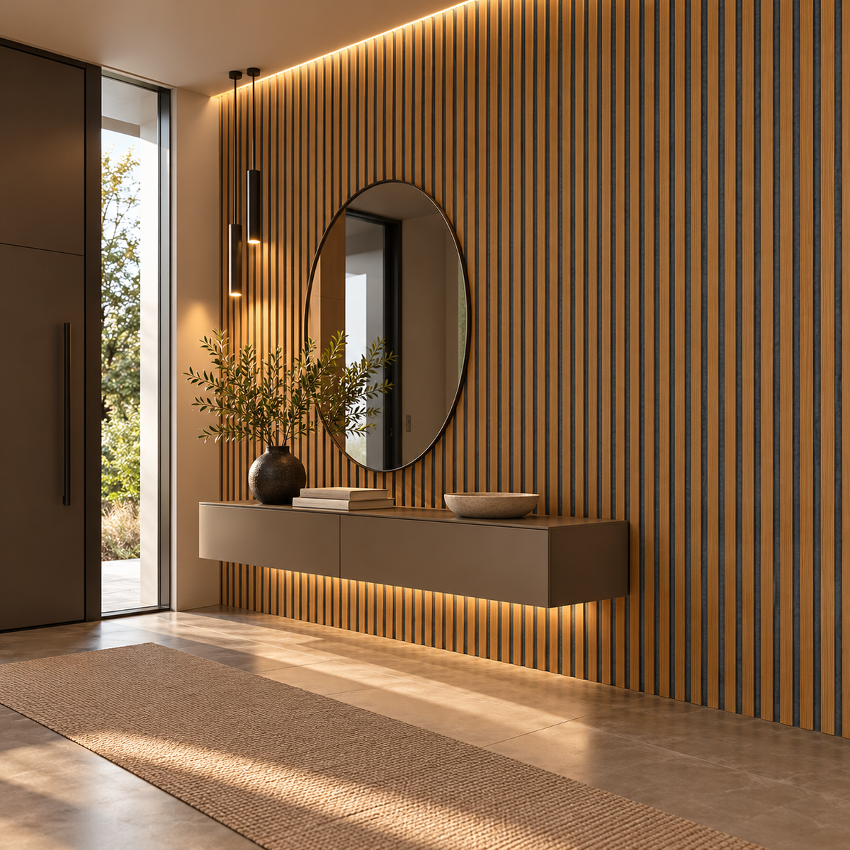 Pannello acustico dogato cannettato decorativo 2800x600x10mm in VERO LEGNO+Pet+Mdf "varie essenze" - Eternal Parquet