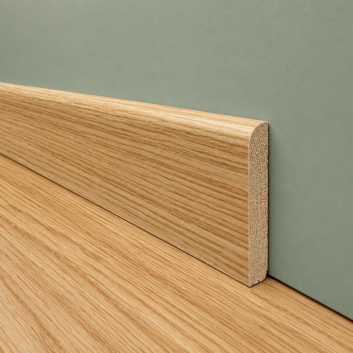 pacco da 100ML di BATTISCOPA BC in legno MASSELLO impiallacciato VERO LEGNO DI ROVERE 70x13 verniciato opaco poro aperto - Eternal Parquet