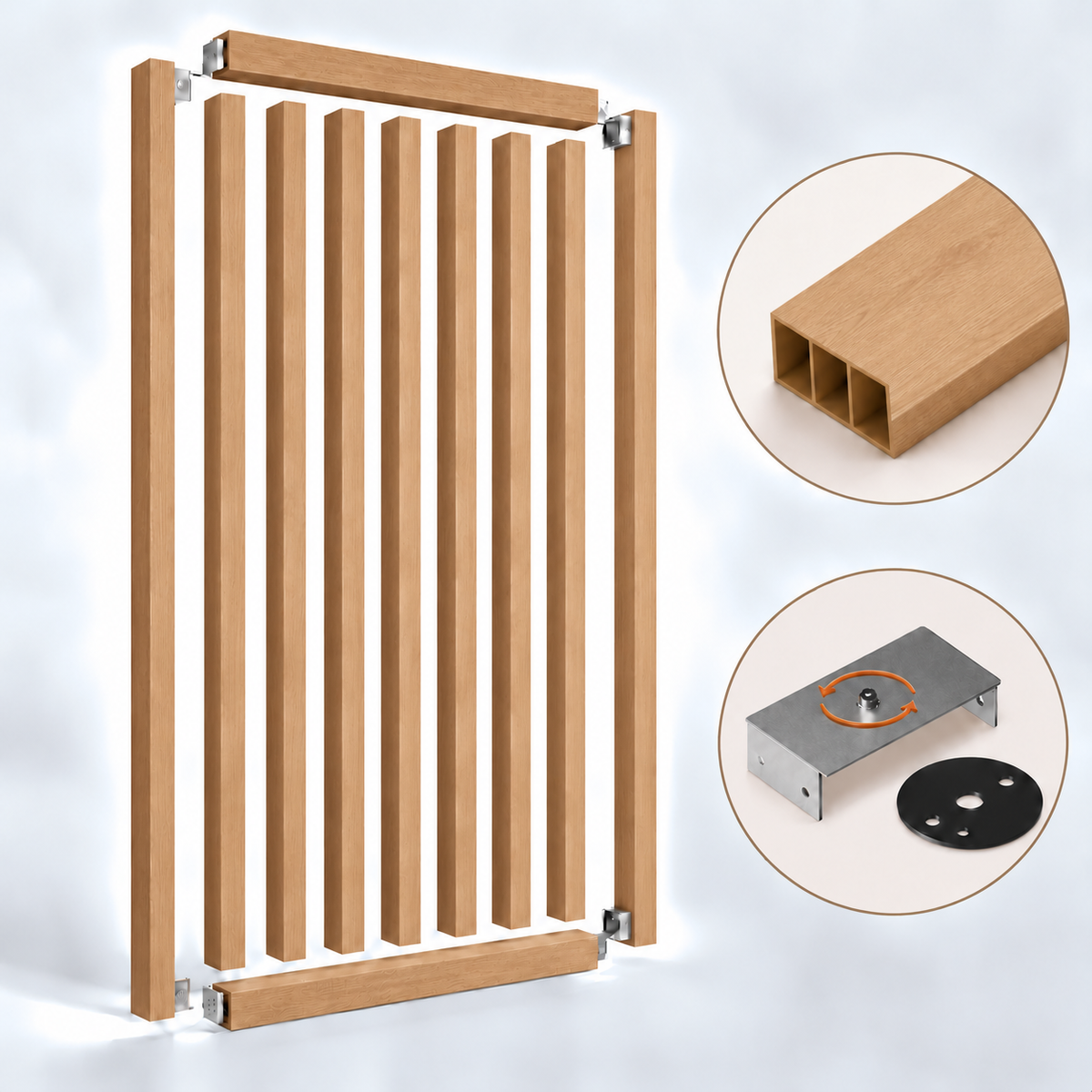 SIPA BOLD Kit completo (9 toghe+2 basi orizzontali+staffe GIREVOLI) Divisorio Frangiluce in PVC Effetto Legno – rifilabile  910x2900mm