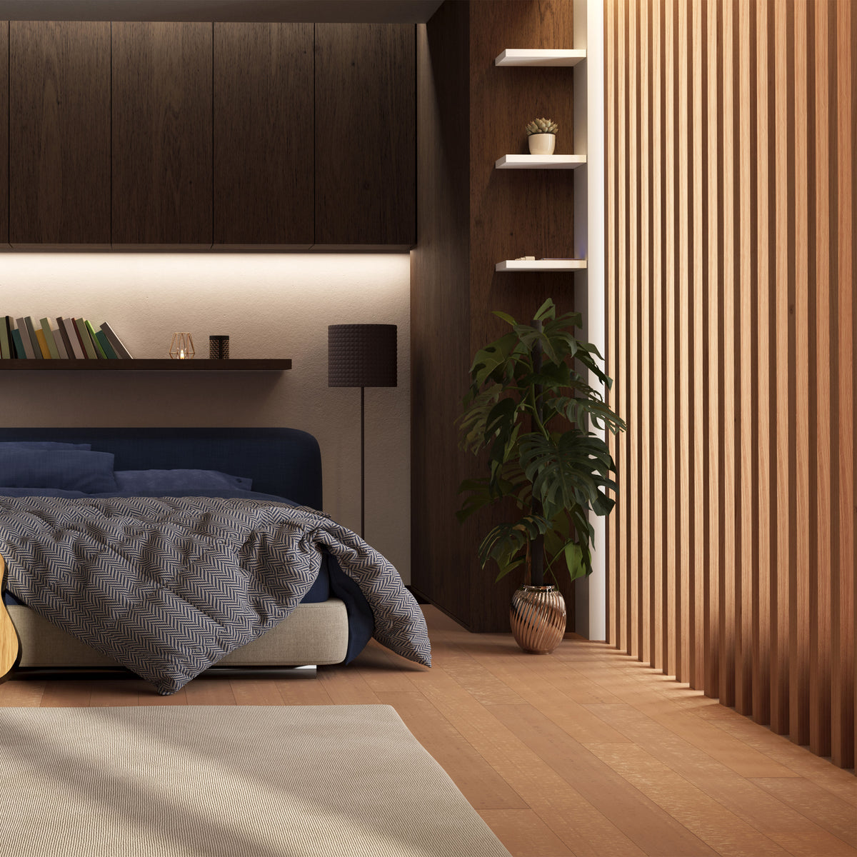SIPA PURE Divisorio Frangiluce Separè in PVC Effetto Legno – Singole Doghe Fisse o Girevoli + accessori 75x50x2900mm