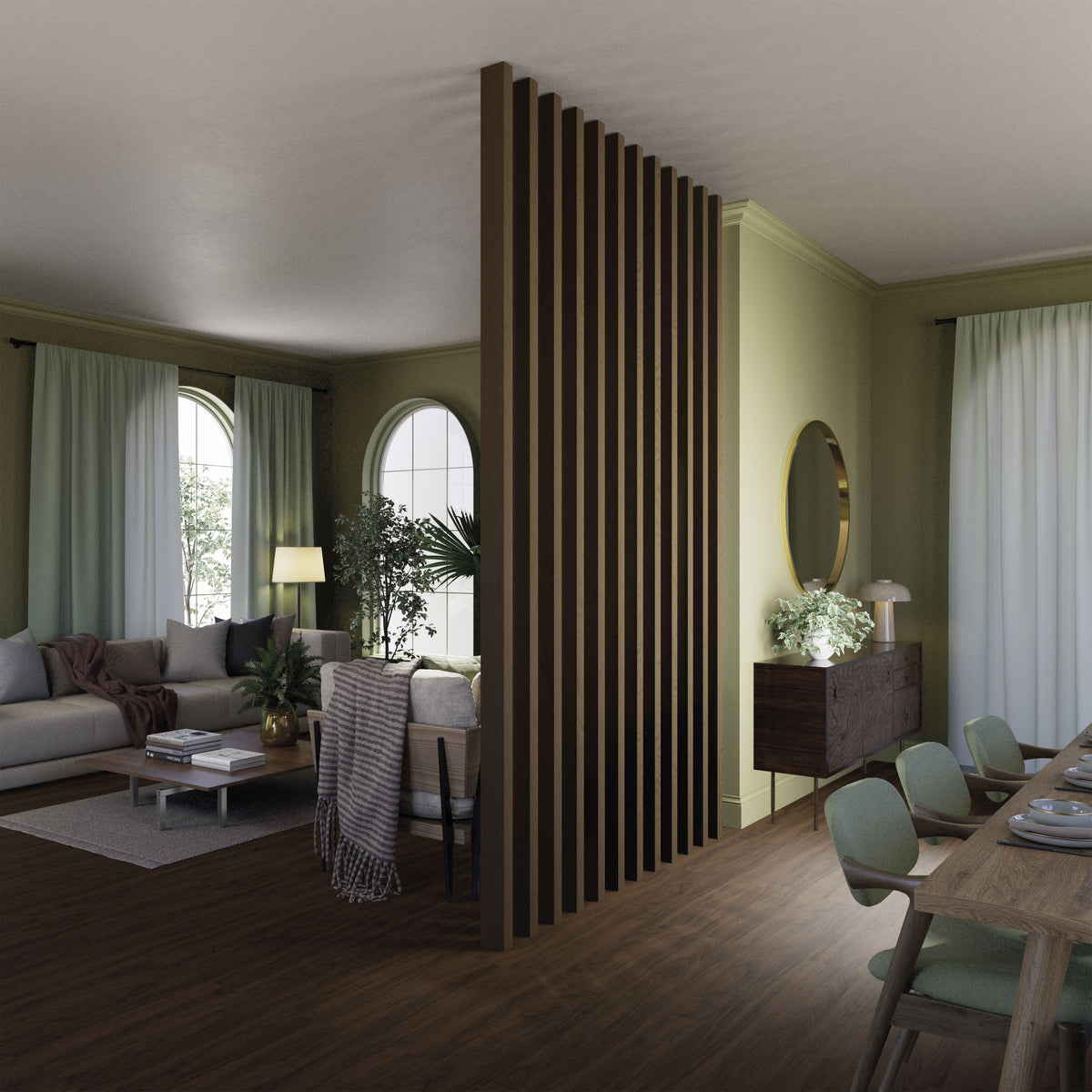 SIPA PURE Divisorio Frangiluce Separè in PVC Effetto Legno – Singole Doghe Fisse o Girevoli + accessori 75x50x2900mm
