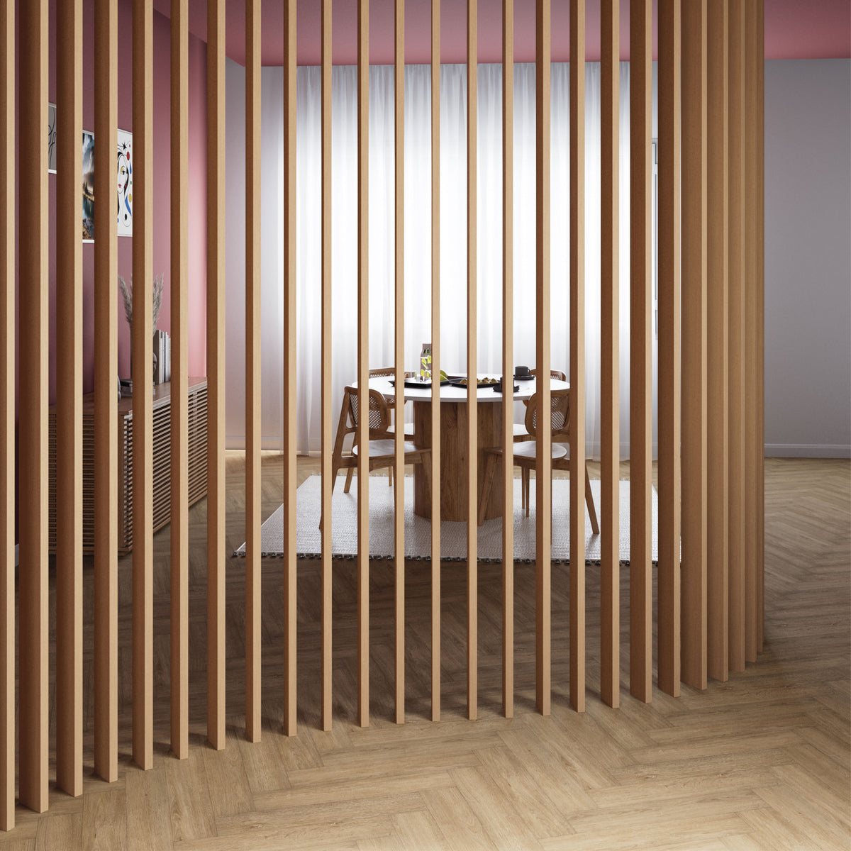 SIPA PURE Divisorio Frangiluce Separè in PVC Effetto Legno – Singole Doghe Fisse o Girevoli + accessori 75x50x2900mm