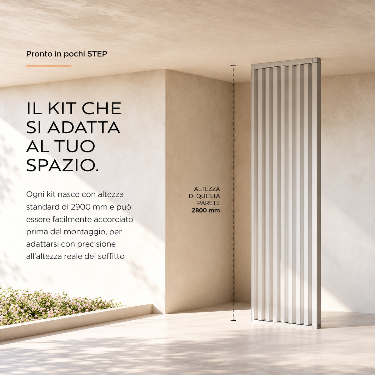 SIPA PURE Kit completo (7 toghe+2 basi orizzontali+staffe fisse) Divisorio Frangiluce in PVC Effetto Legno – rifilabile  650x2900mm