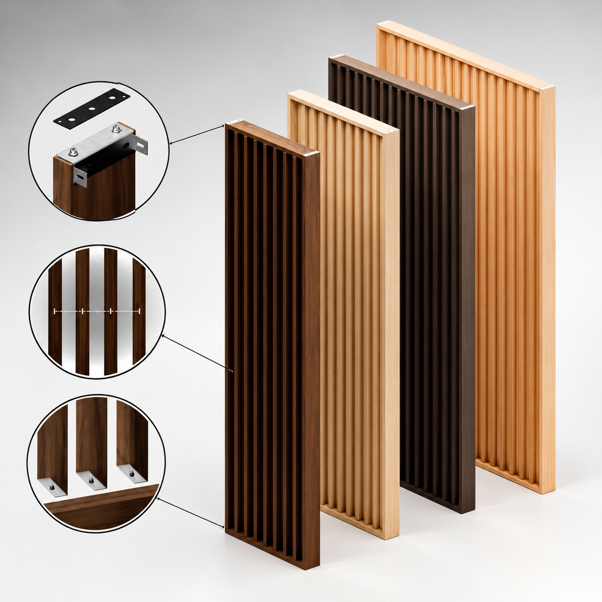 SIPA PURE Kit completo (7 toghe+2 basi orizzontali+staffe fisse) Divisorio Frangiluce in PVC Effetto Legno – rifilabile  650x2900mm