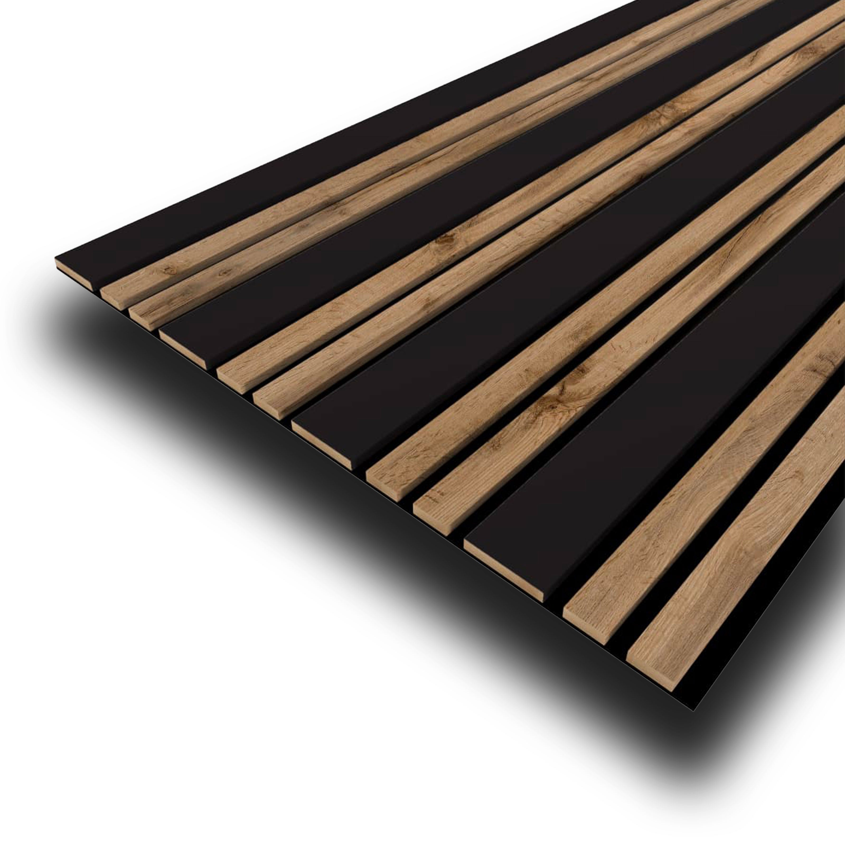 Pannello ACUSTICO arrotolabile (1,66mq) a Lamelli in Fibra di legno  mis. 9x600x2780mm BLACK + NOCE - Eternal Parquet