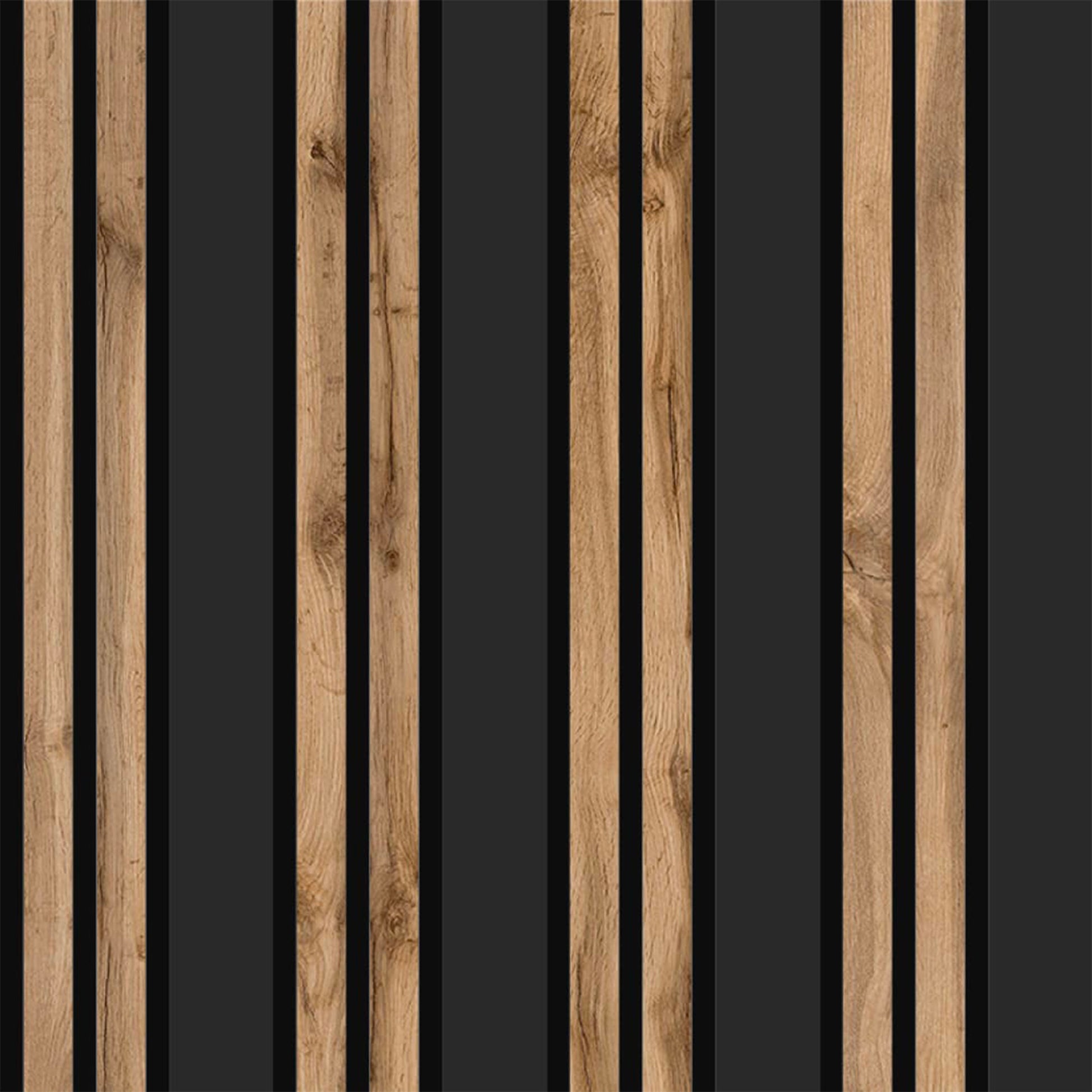 Pannello ACUSTICO arrotolabile (1,66mq) a Lamelli in Fibra di legno  mis. 9x600x2780mm BLACK + NOCE - Eternal Parquet