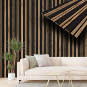 Pannello ACUSTICO arrotolabile (1,66mq) a Lamelli in Fibra di legno  mis. 9x600x2780mm BLACK + NOCE - Eternal Parquet