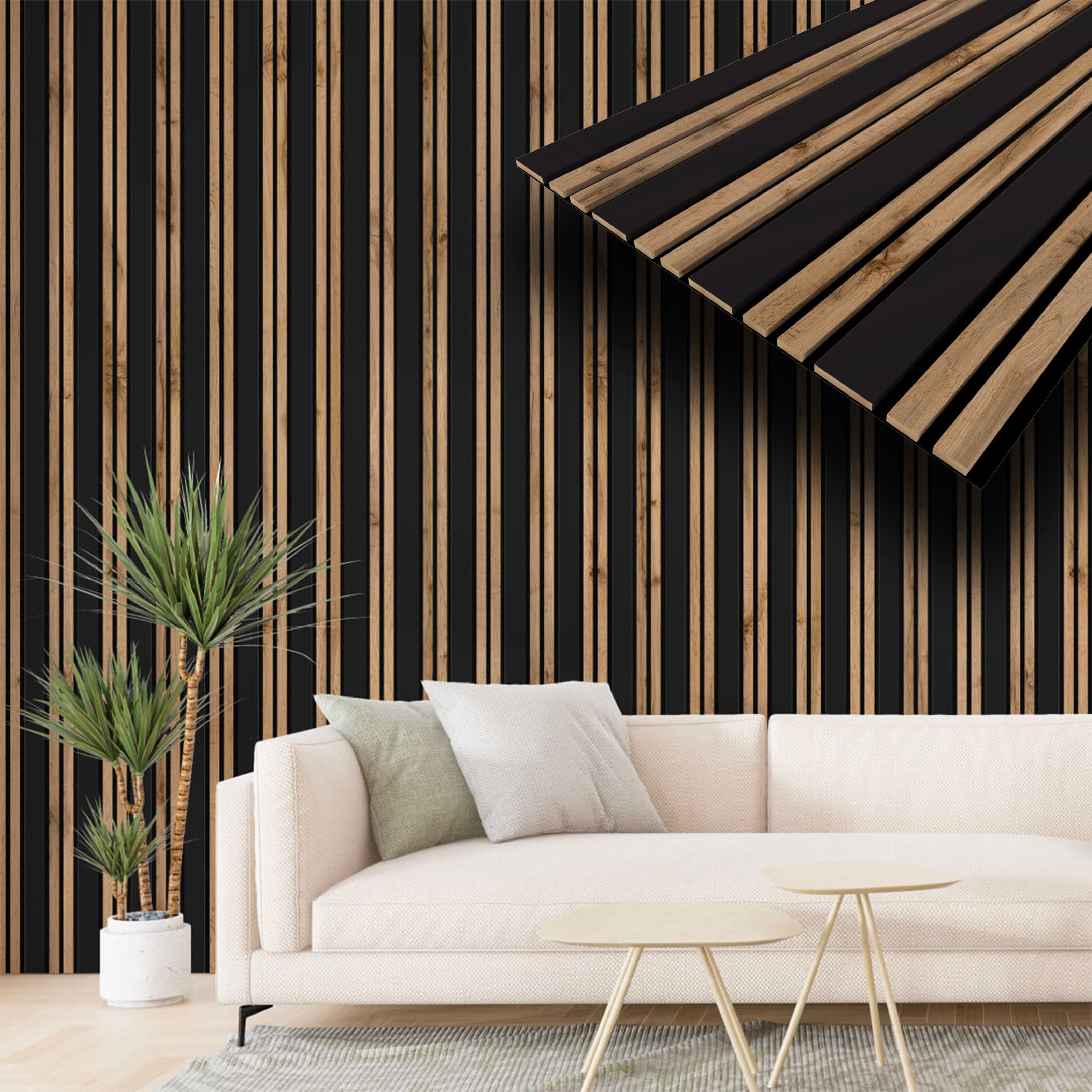 Pannello ACUSTICO arrotolabile (1,66mq) a Lamelli in Fibra di legno  mis. 9x600x2780mm BLACK + NOCE - Eternal Parquet