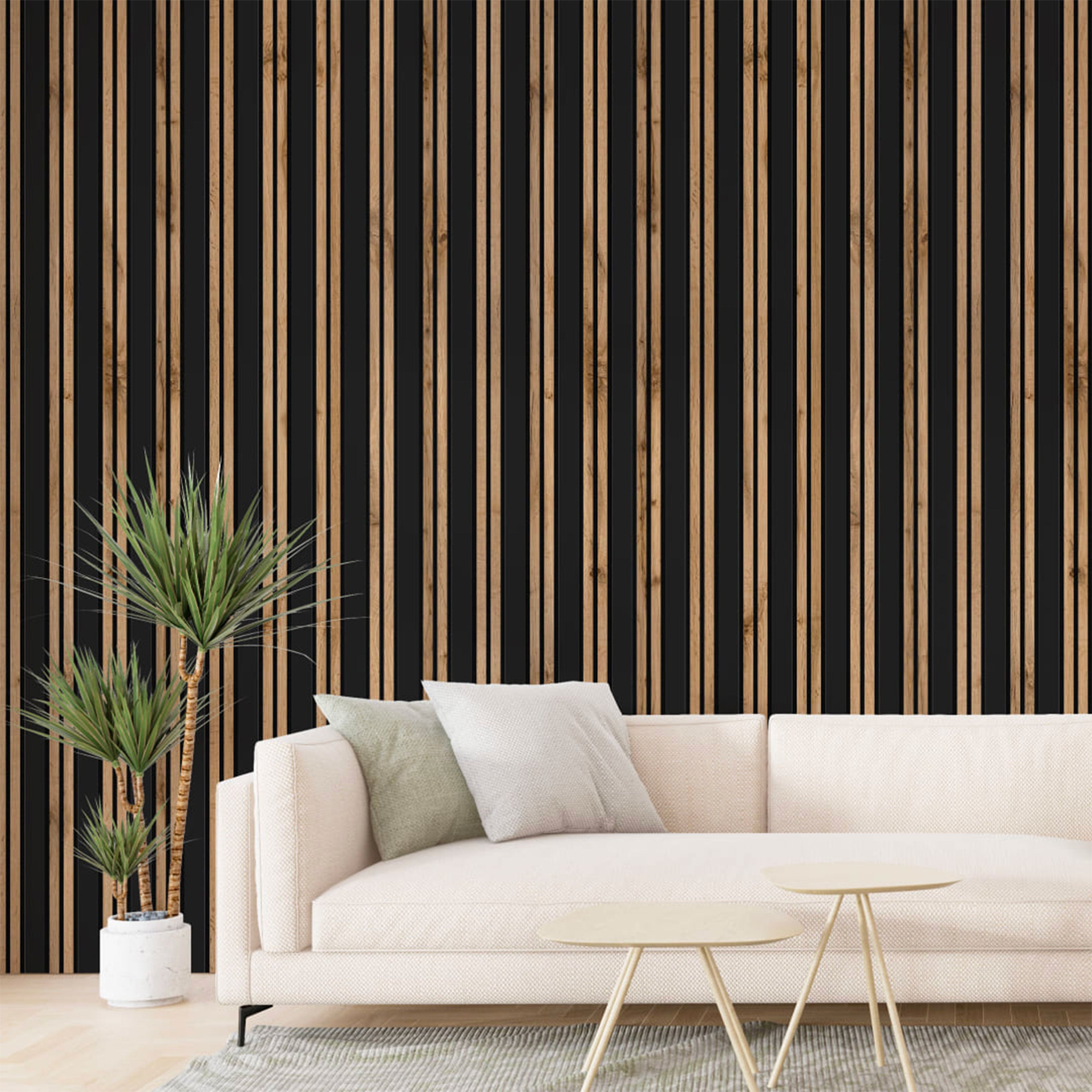 Pannello ACUSTICO arrotolabile (1,66mq) a Lamelli in Fibra di legno  mis. 9x600x2780mm BLACK + NOCE - Eternal Parquet