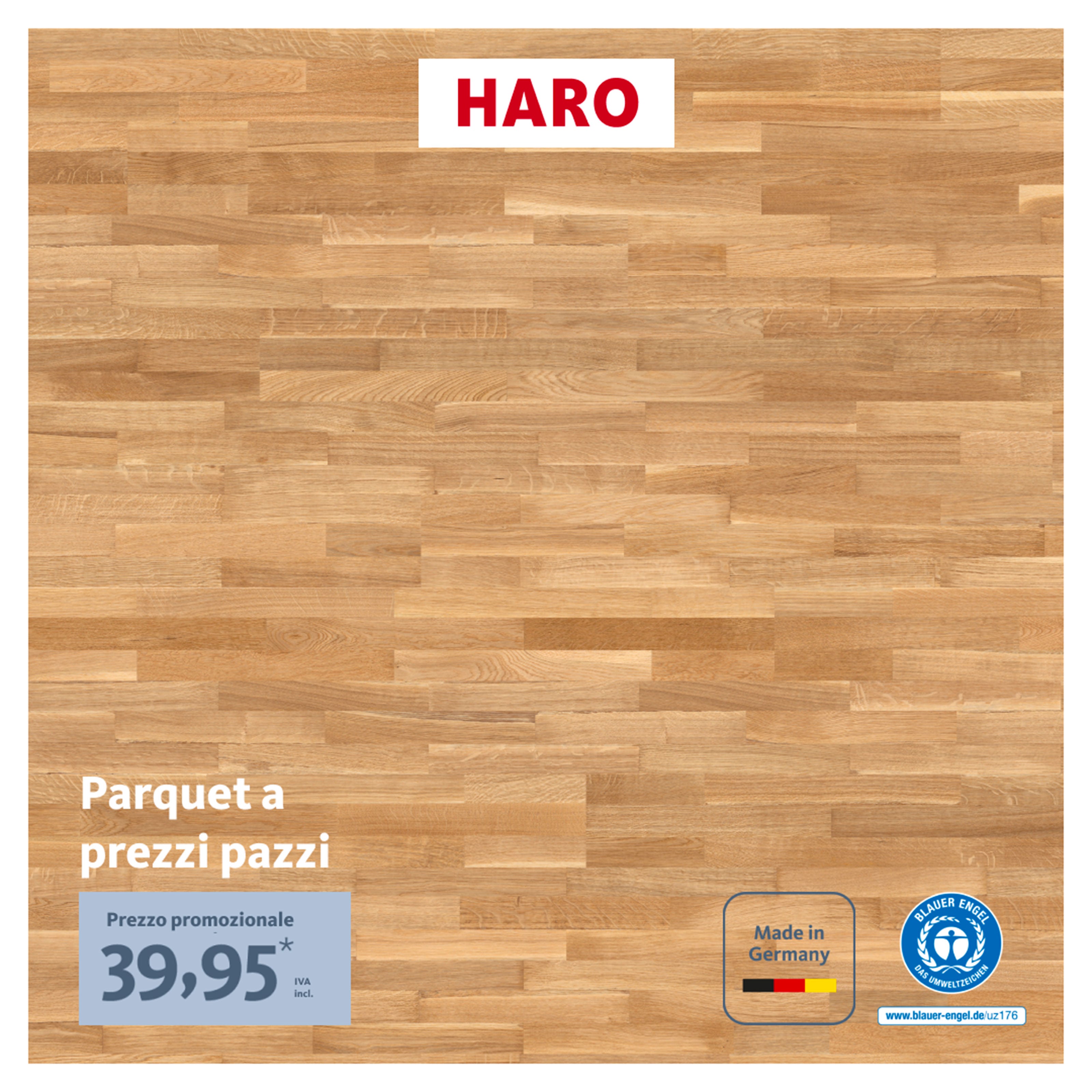 €39,90mq *HARO LIMITED EDITION* Pacco da 3,17mq Parquet MAXILISTONE in rovere 3-STRIP VERN. LISCIO 13,5X180X2200 (3,5mm nobile)