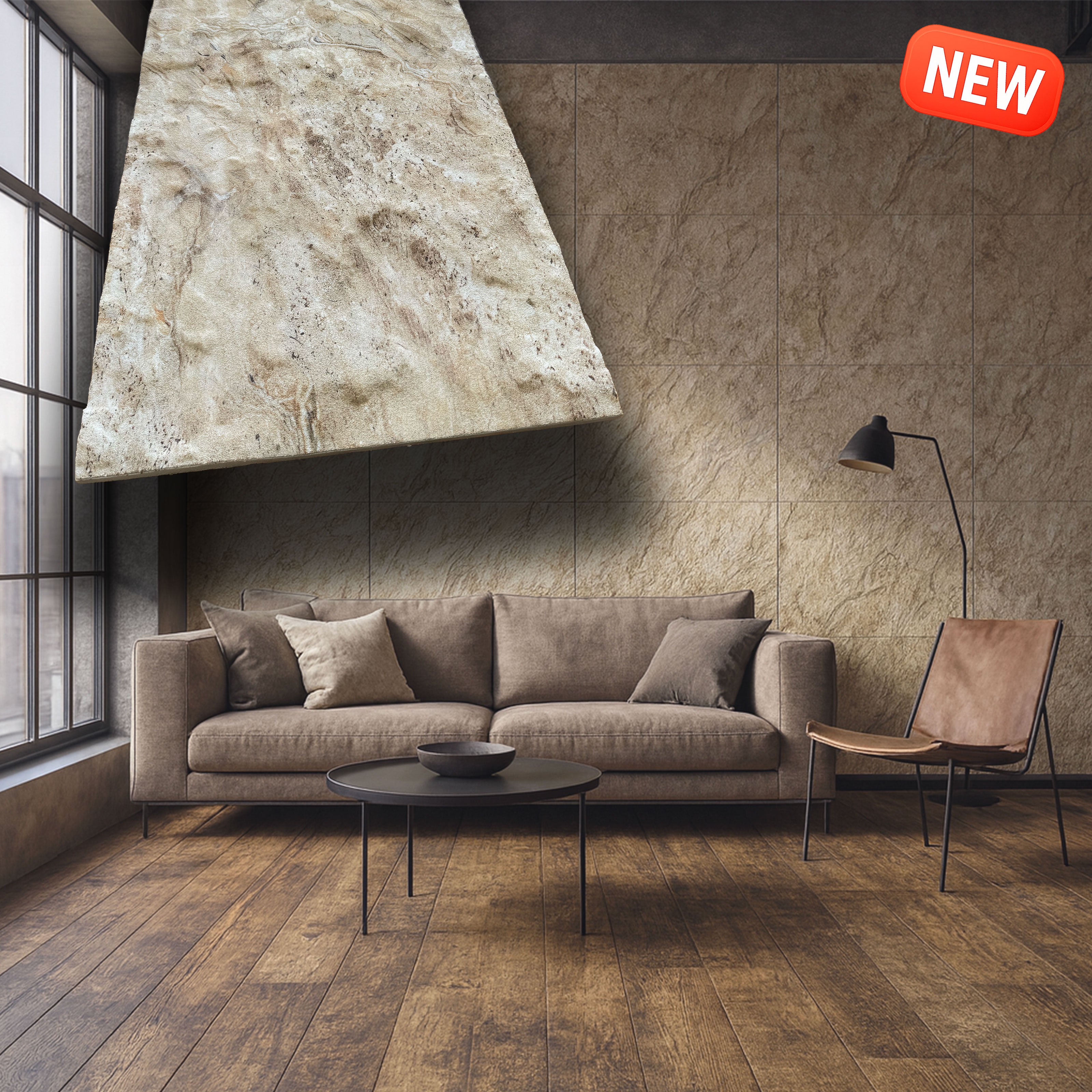 CAPPOTTO esterno - interno  isolante in STYROFOAM 3D da 2cm con sabbiatura e malta 120x50cm SABBIA FOSSILE - Eternal Parquet