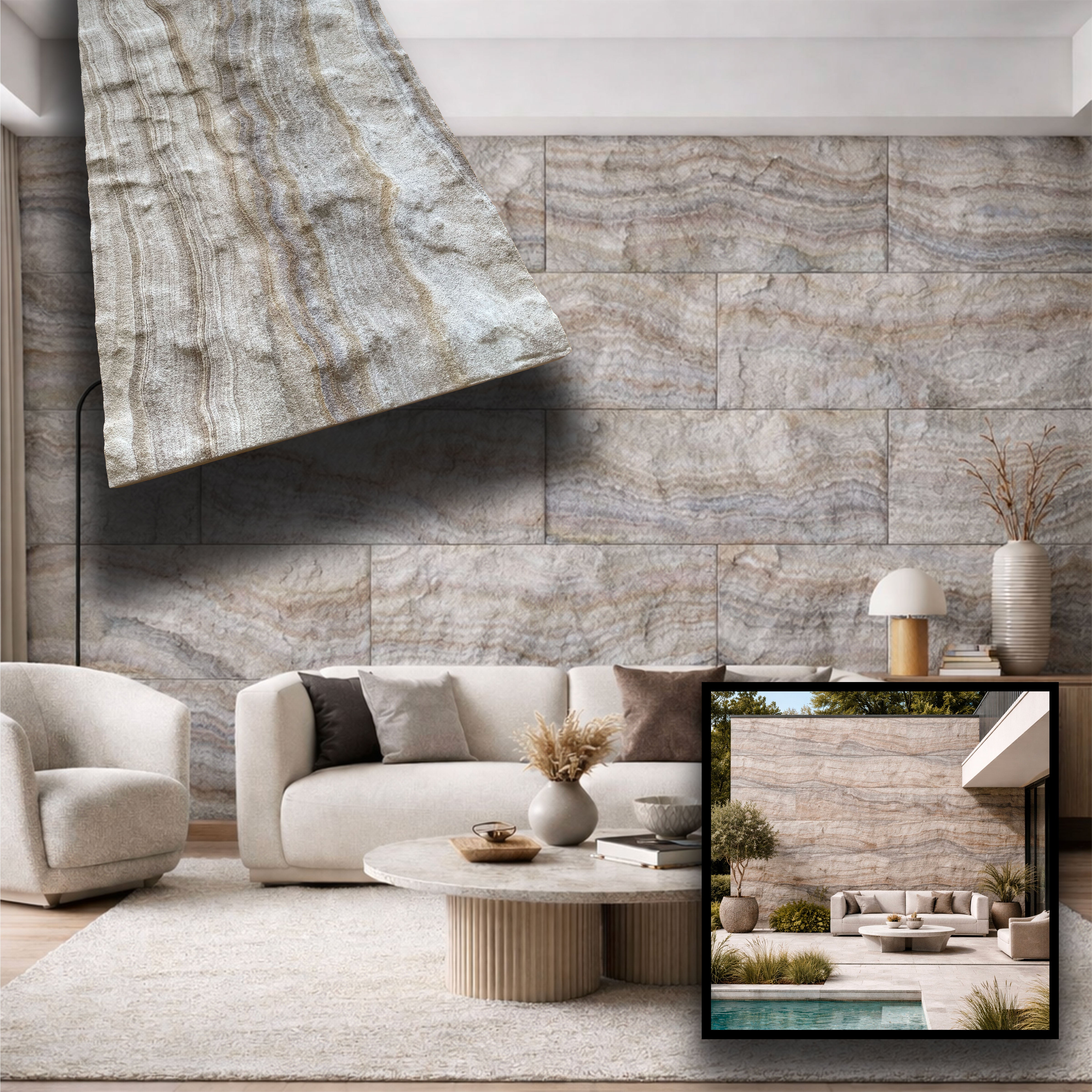 CAPPOTTO esterno - interno isolante in STYROFOAM 3D spess. 2,5cm (120x50cm) con resine e malta Marmo pregiato grezzo - Eternal Parquet