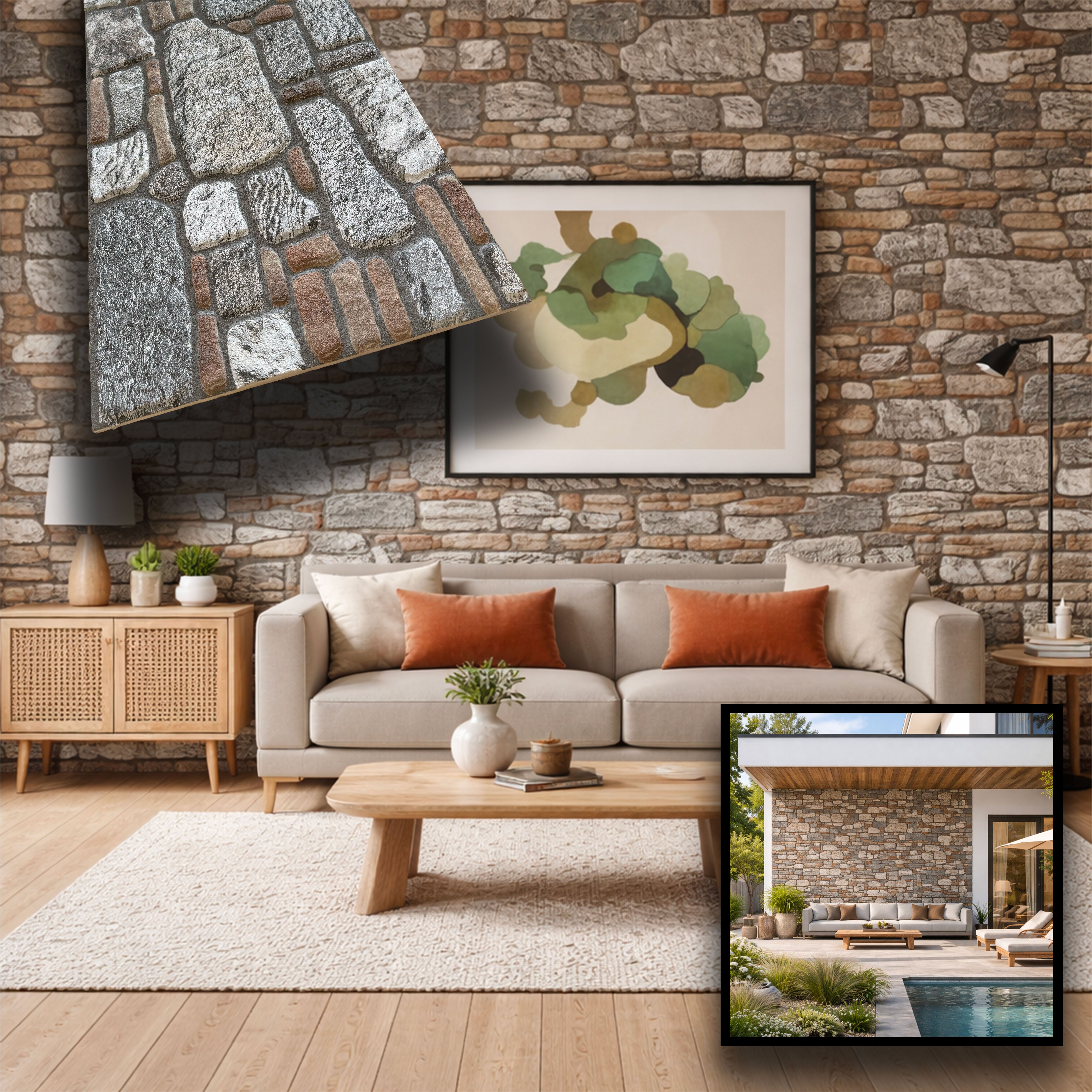 CAPPOTTO esterno - interno isolante in STYROFOAM 3D sp.2cm (120x50cm) con sabbiatura e malta Roccia e brick - Eternal Parquet