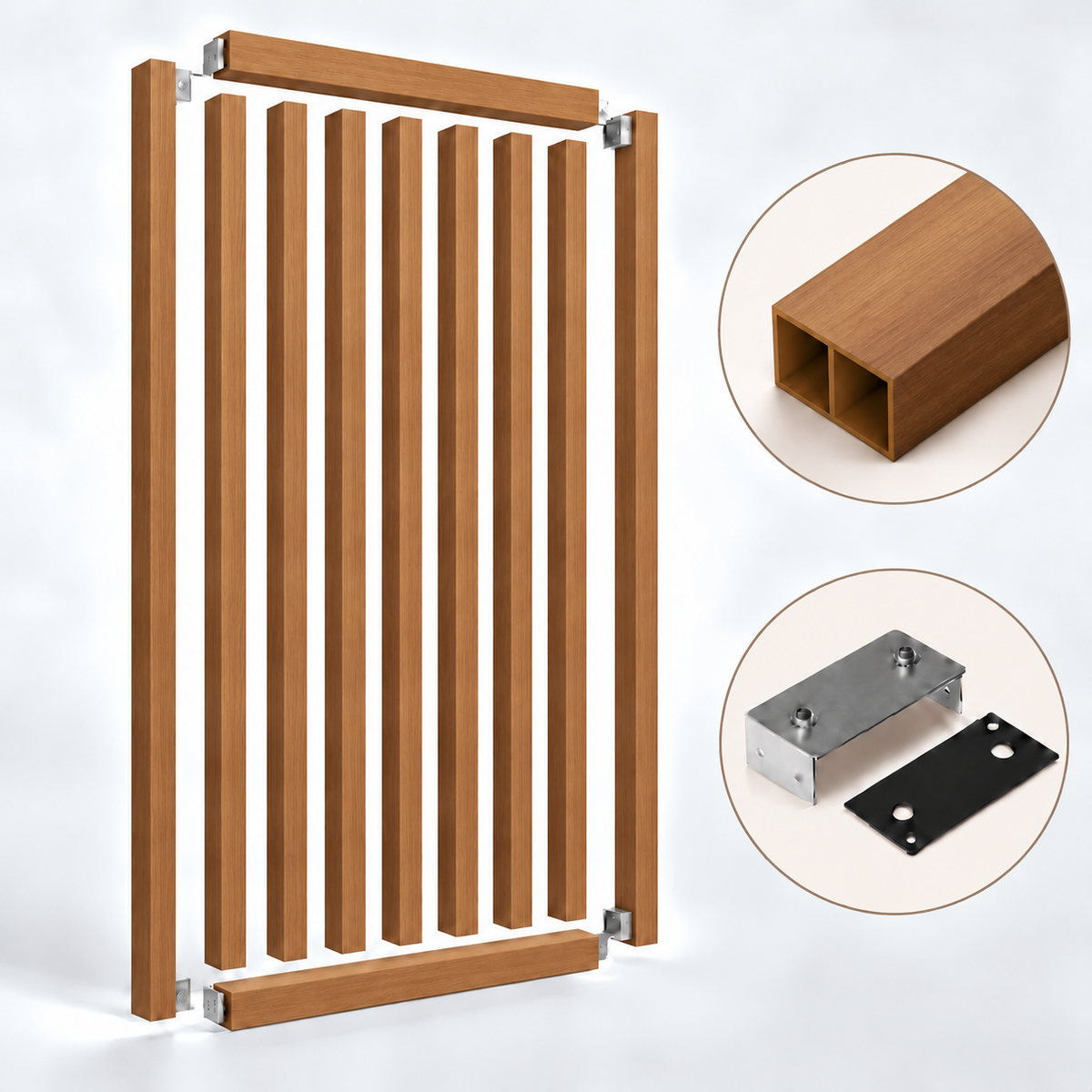 SIPA PURE Kit completo (9 toghe+2 basi orizzontali+staffe fisse) Divisorio Frangiluce in PVC Effetto Legno – rifilabile  850x2900mm