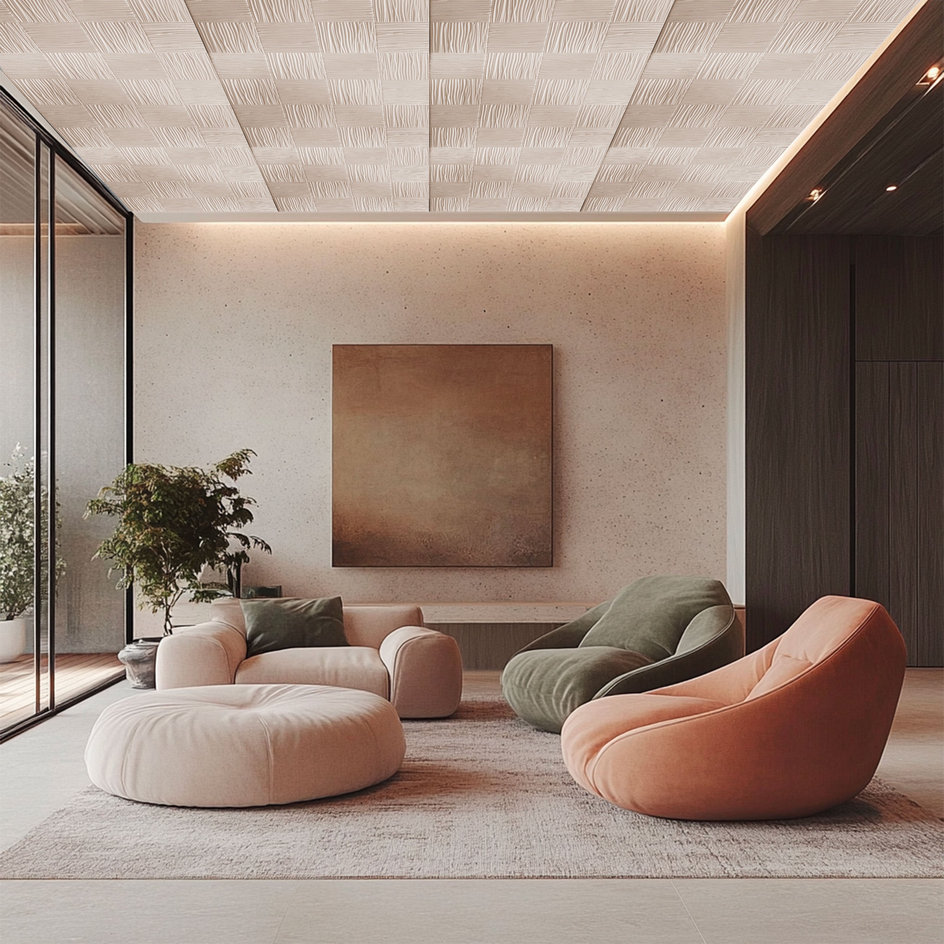 10 o 20mq (40 oppure 80 pezzi) di pannello decorativo 3D a soffitto in EPS isolante 50x50cm TERRA - Eternal Parquet