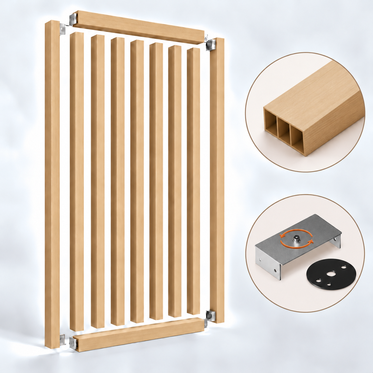 SIPA BOLD Kit completo (9 toghe+2 basi orizzontali+staffe GIREVOLI) Divisorio Frangiluce in PVC Effetto Legno – rifilabile  910x2900mm