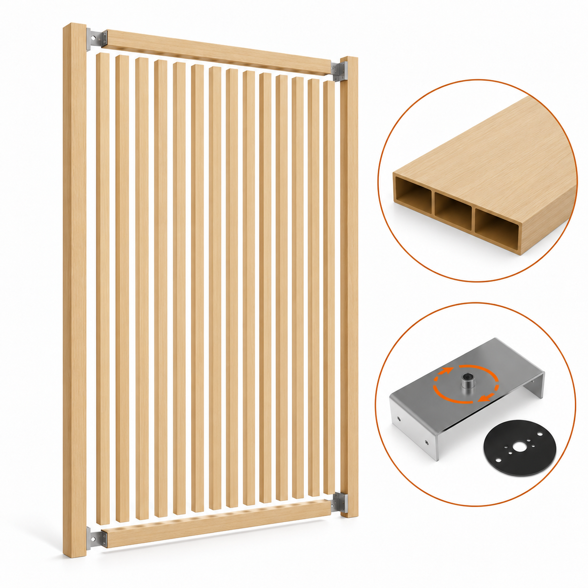 SIPA SLIM Kit completo (16 toghe+2 basi orizzontali+staffe GIREVOLI) Divisorio Frangiluce in PVC Effetto Legno – rifilabile  1525x2900mm
