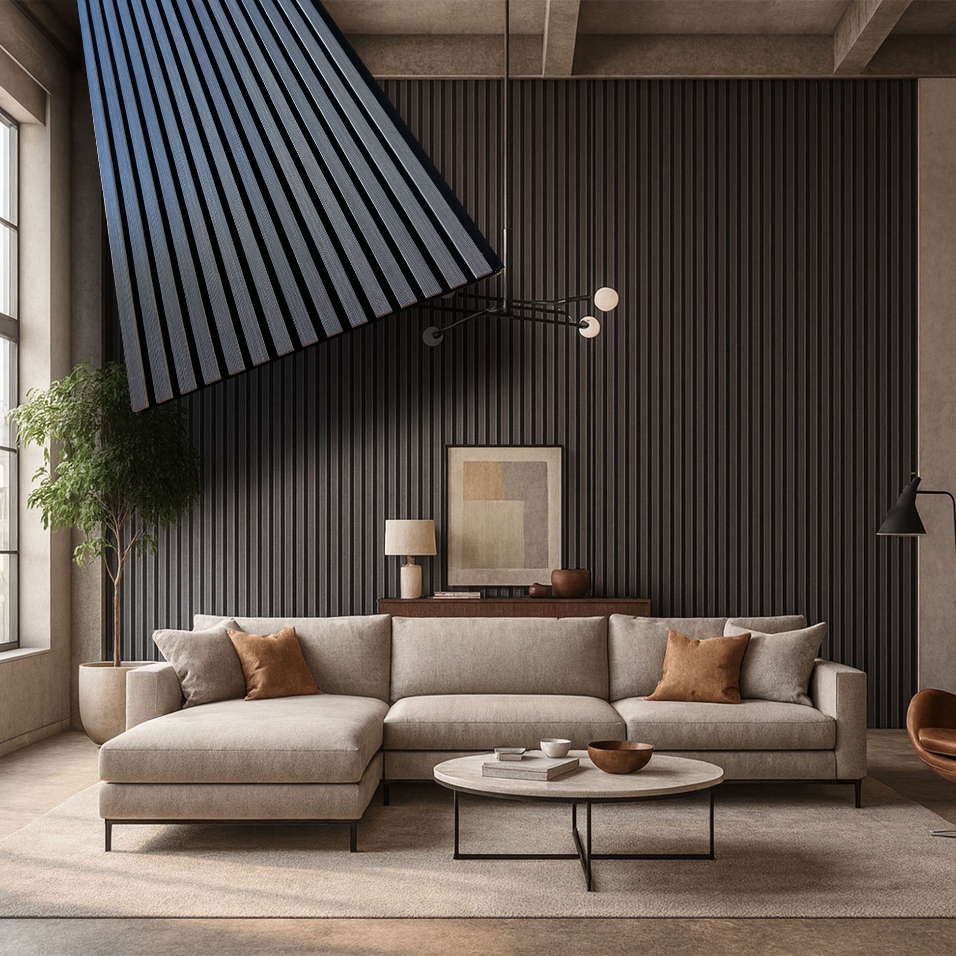 Pannello ACUSTICO (1,74mq) a Lamelli AUTOADESIVO rivestito in VERO LEGNO + feltro + fibra di legno  - mis. 12x600x2900mm ROVERE GRIGIO - Eternal Parquet