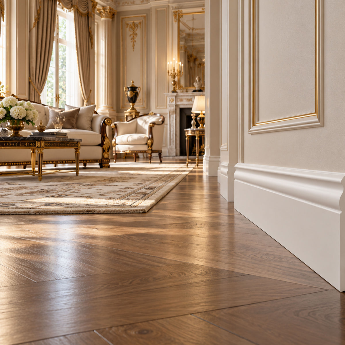 Battiscopa DUCALE bianco basso spessore 100x10mm in POLIMERI - Polistrutturato (prezzo al metro)