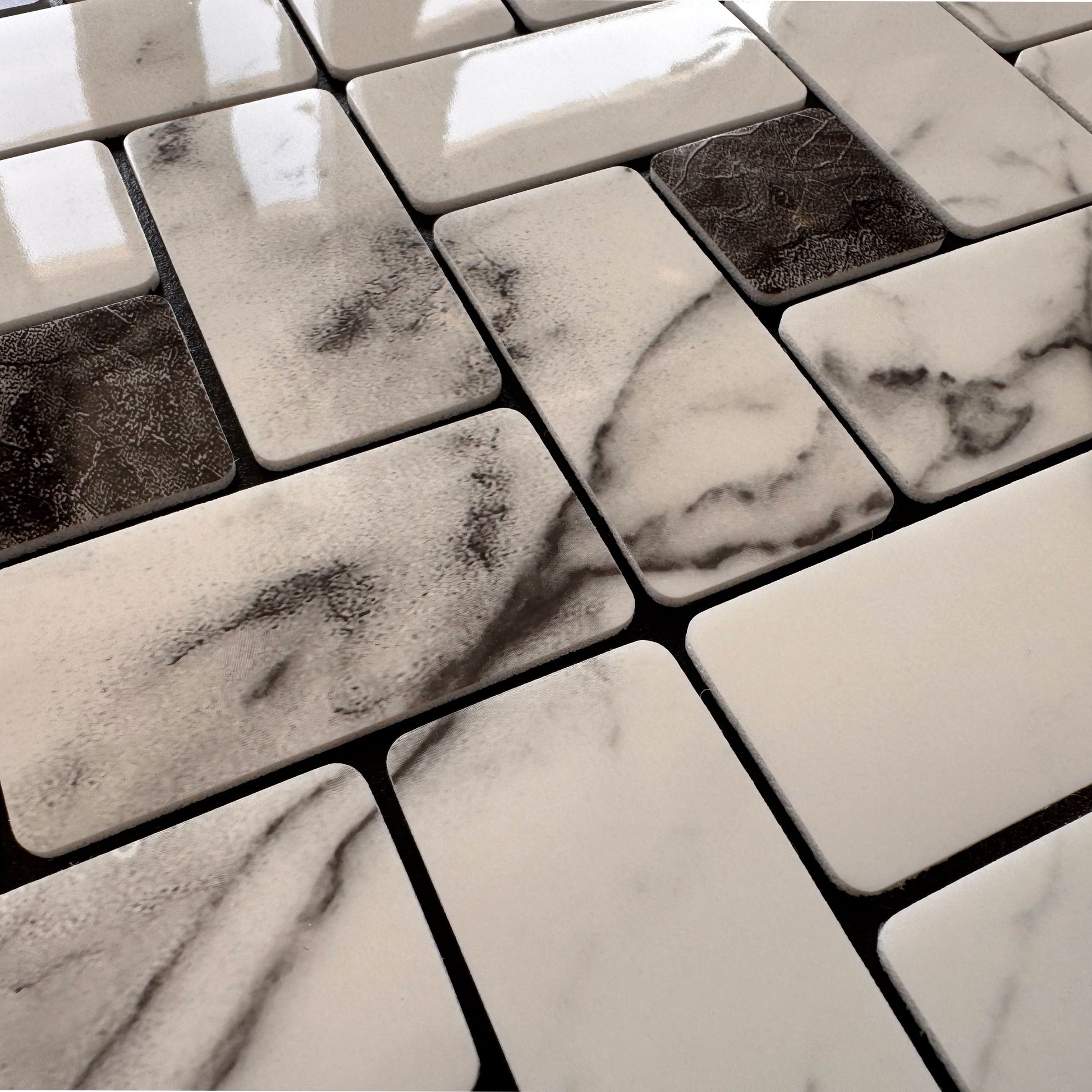 Piastrelle 3D Autoadesive in PET acustiche e isolanti 30x30cm (4mm spessore) MOSAICO MARMO B&W - Eternal Parquet