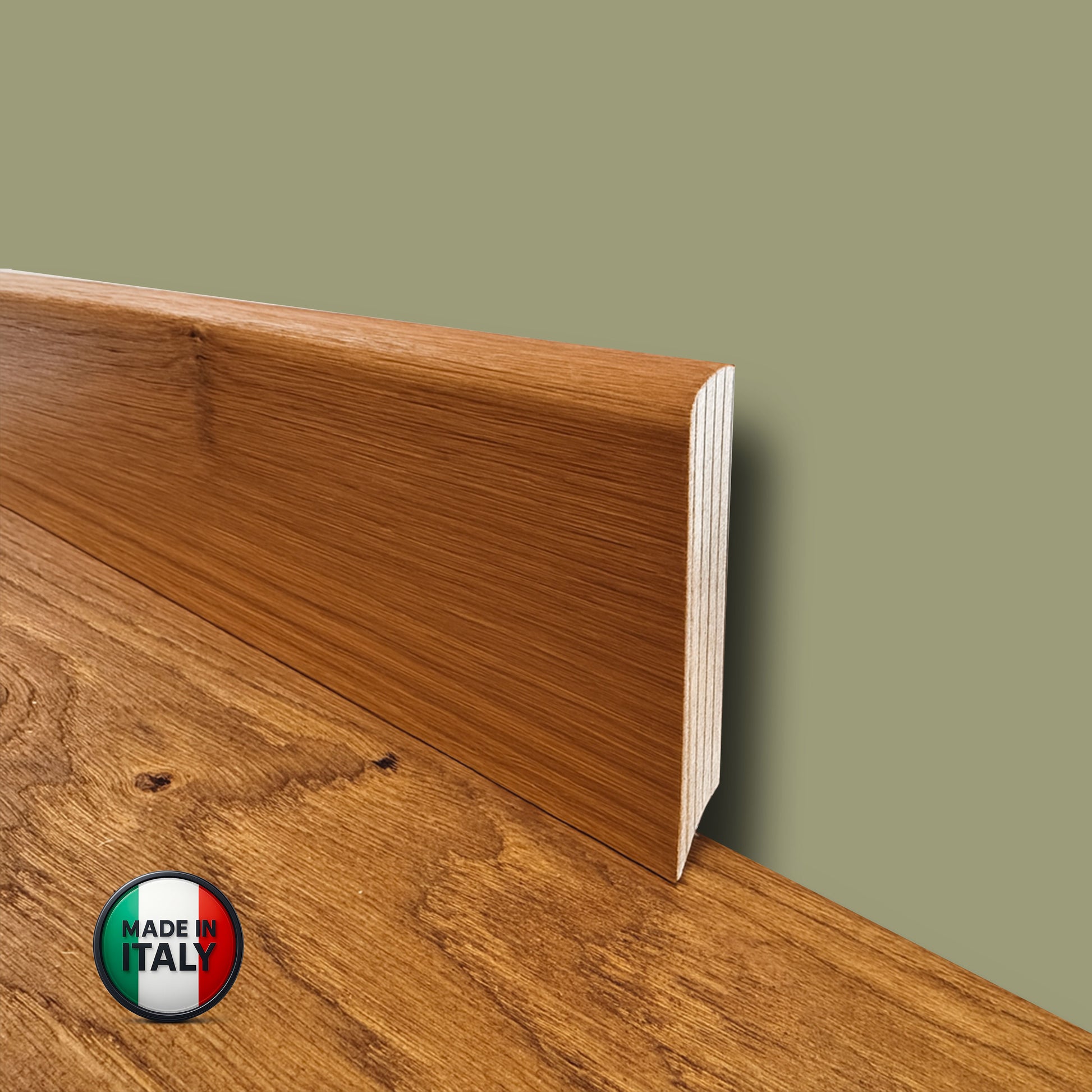 €1,89ml  ** FUORI TUTTO ** Lotti da 100ml di Battiscopa in legno multistrato impiall. TEAK 82x13mm - Eternal Parquet