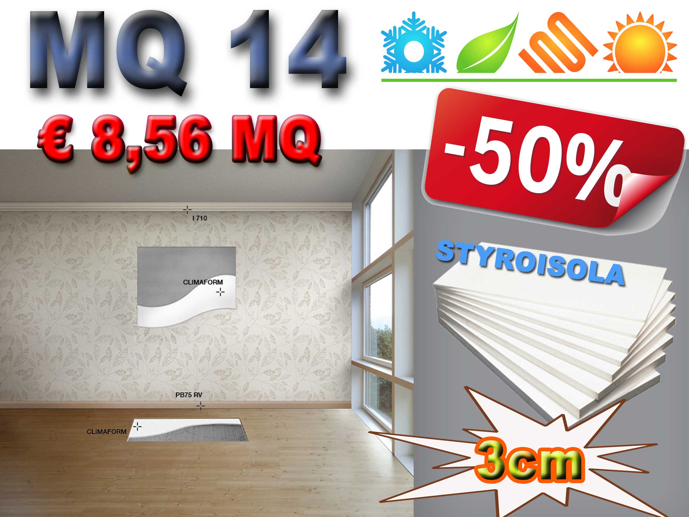 MQ 14 di STYROISOLA 3cm pannelli PS espanso in Lastre alta densità isolanti ed intonacabili per pareti, sottotetti e sottopavimenti. isolamento termico, acustico e antiumido. 60X120CM - Eternal Parquet