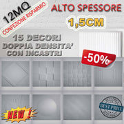 * CONFEZIONE MAXIRISPARMIO * MQ 12 di pannelli in polistirene espanso / polistirolo a soffitto ALTO SPESSORE 1,5cm  decorativi 3D antimuffa, isolanti termo/acustici DOPPIA DENSITA' con incastri 50x50cm - Eternal Parquet