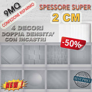 * CONFEZIONE MAXIRISPARMIO * MQ 9 di pannelli in polistirene espanso / polistirolo a soffitto SPESSORE SUPER 2cm  decorativi 3D antimuffa, isolanti termo/acustici DOPPIA DENSITA' con incastri 50x50cm - Eternal Parquet