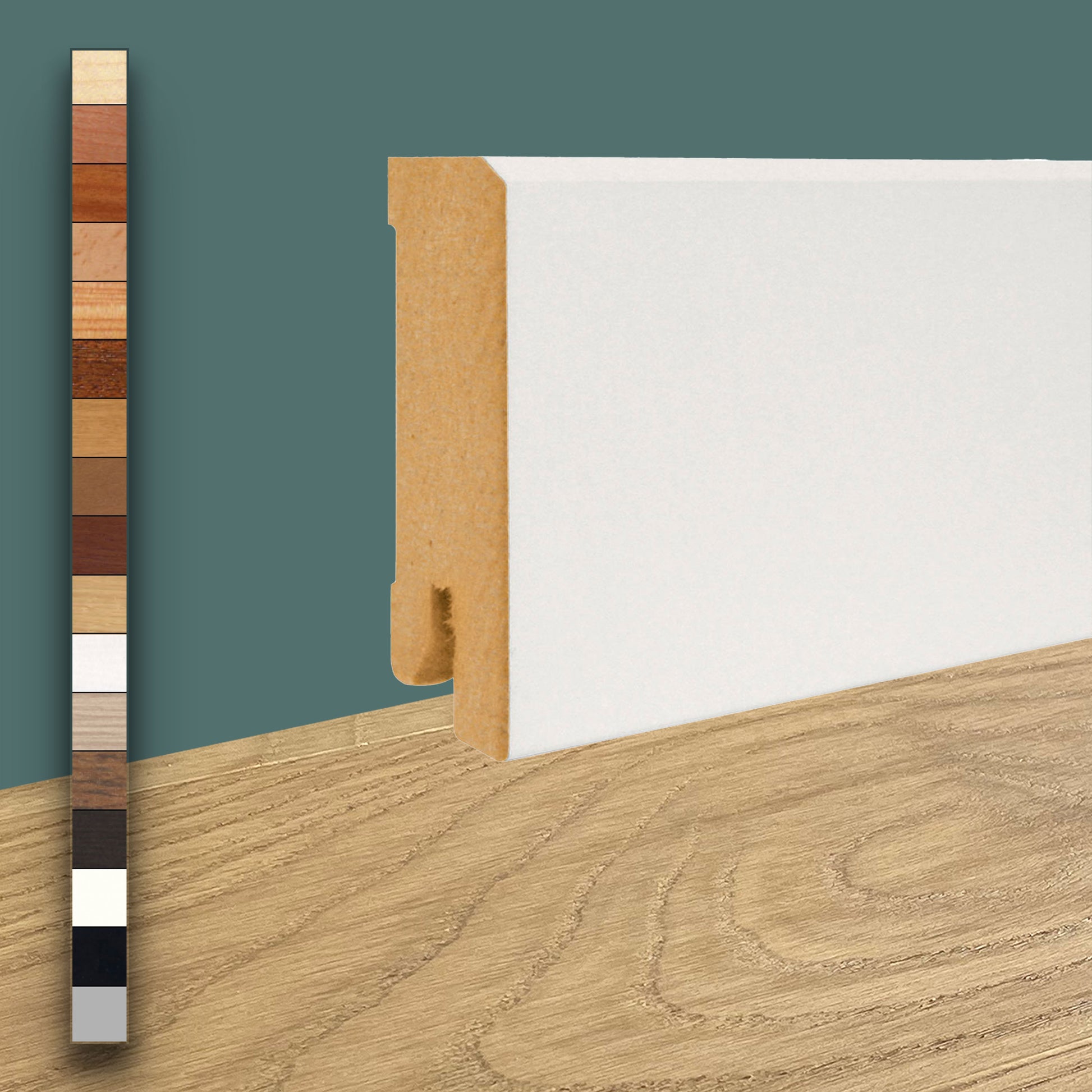 96ML Battiscopa Squadrato BASSO MDF 60X15 tutte le essenze incl. ral 9016, nero, argento - Eternal Parquet