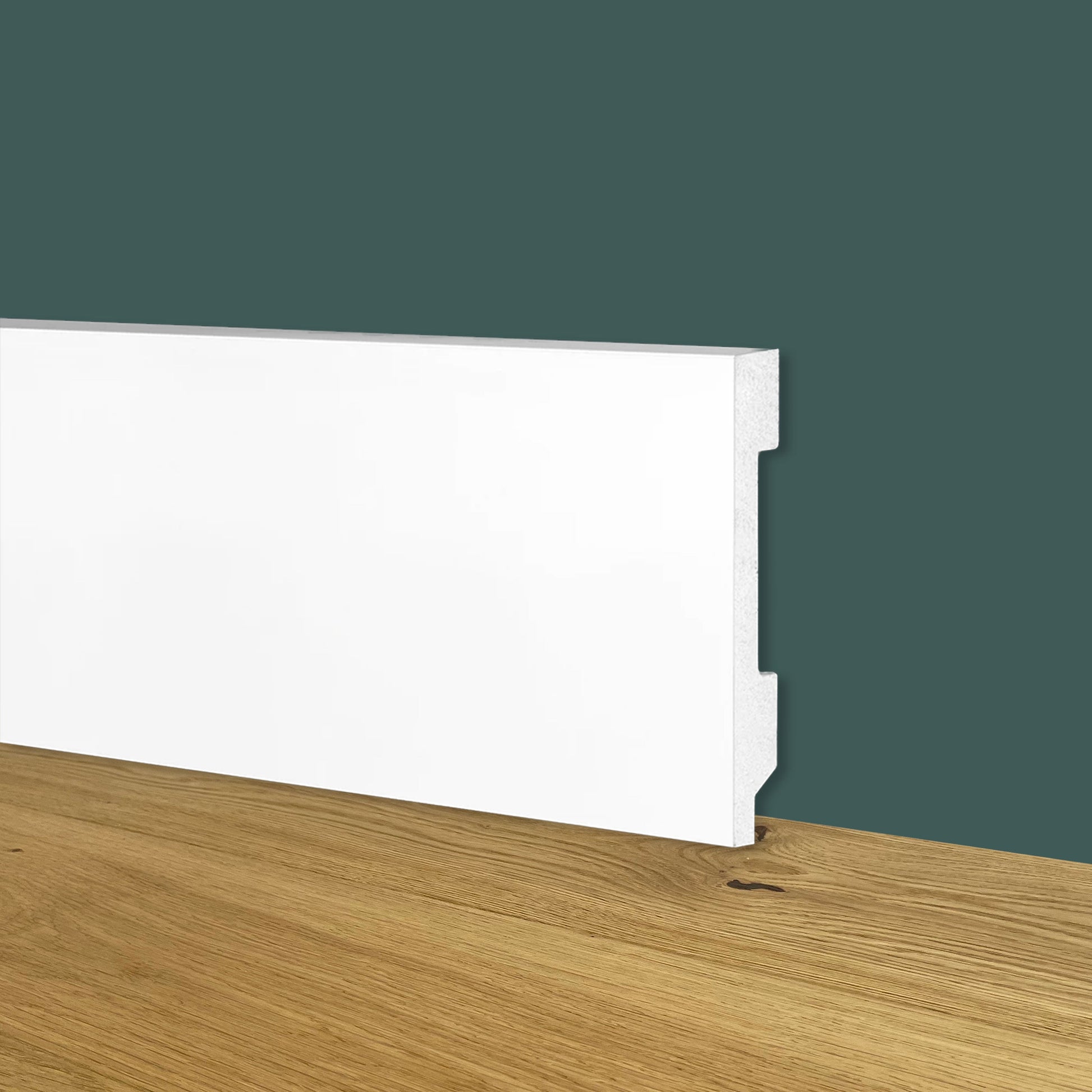 112ML Bancale di Battiscopa BIANCO Squadrato passacavo 70x15x2000mm in POLIMERI - Polistrutturato - Eternal Parquet