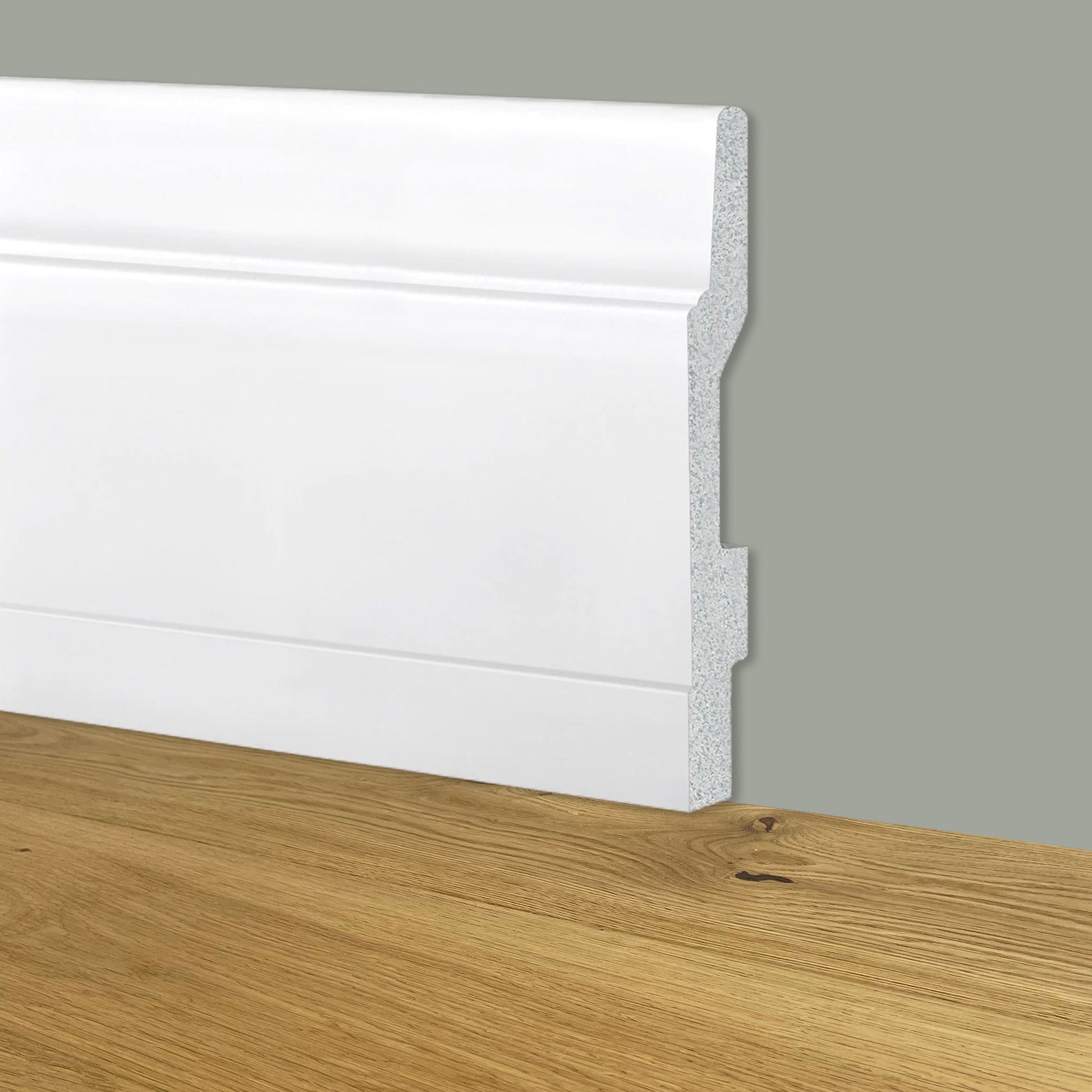 90ml bancale di Battiscopa Modernissimo BIANCO mod. DUBAI 130x15x2000mm in POLIMERI - Polistrutturato - Eternal Parquet