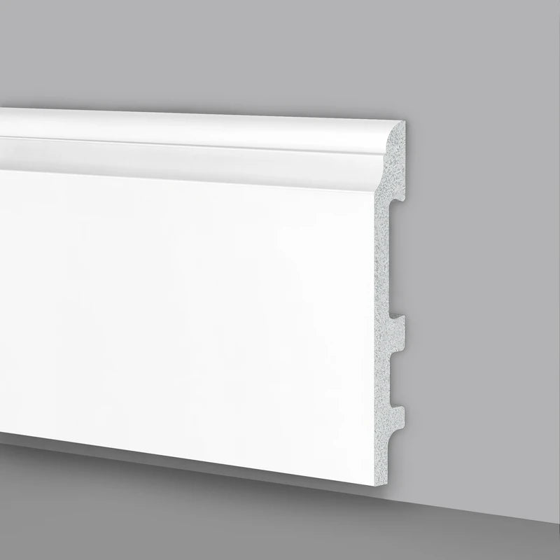 90ml bancale di Battiscopa Zoccolino BIANCO mod. CORINZIO 120x15x2000mm in POLIMERI - Polistrutturato - Eternal Parquet
