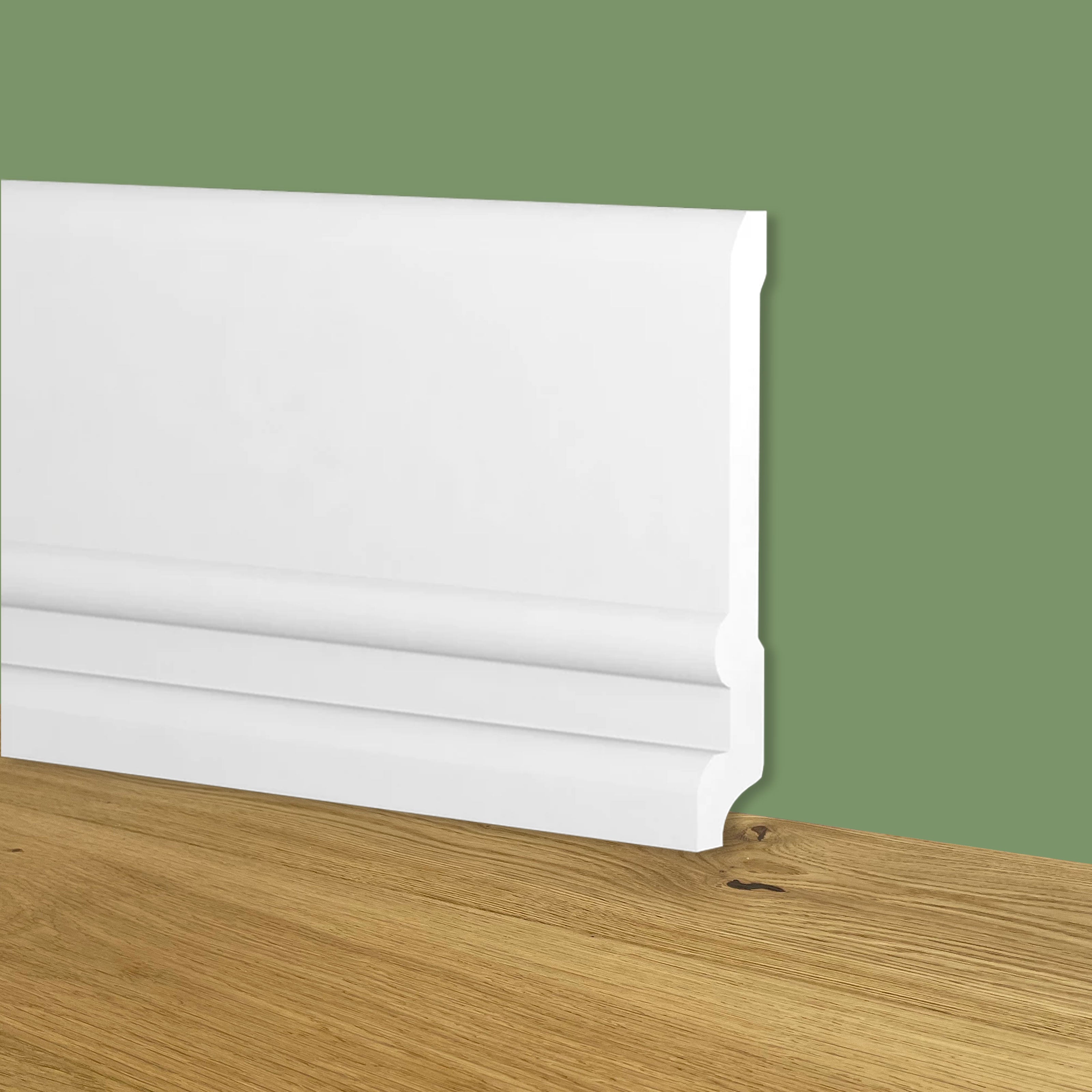 90ml bancale di Battiscopa Zoccolino BIANCO mod. TOSCANO 128x20x2000mm in POLIMERI - Polistrutturato - Eternal Parquet