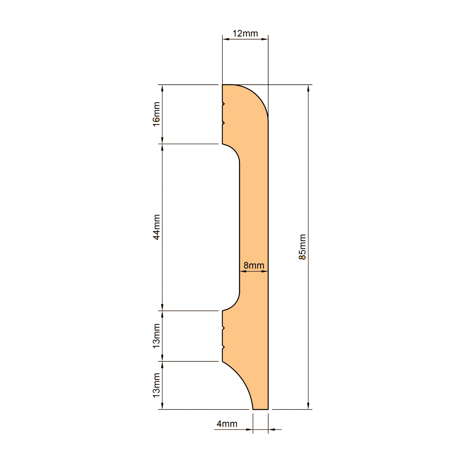 Bancale da 104ml di Battiscopa BC Lucido TRAVERTINO 85x14x2000mm in POLIMERI - Eternal Parquet