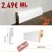 BATTISCOPA in MDF Zoccolino BIANCO DUCALE CLASSICO 60X15 (asta 2420mm) - Eternal Parquet