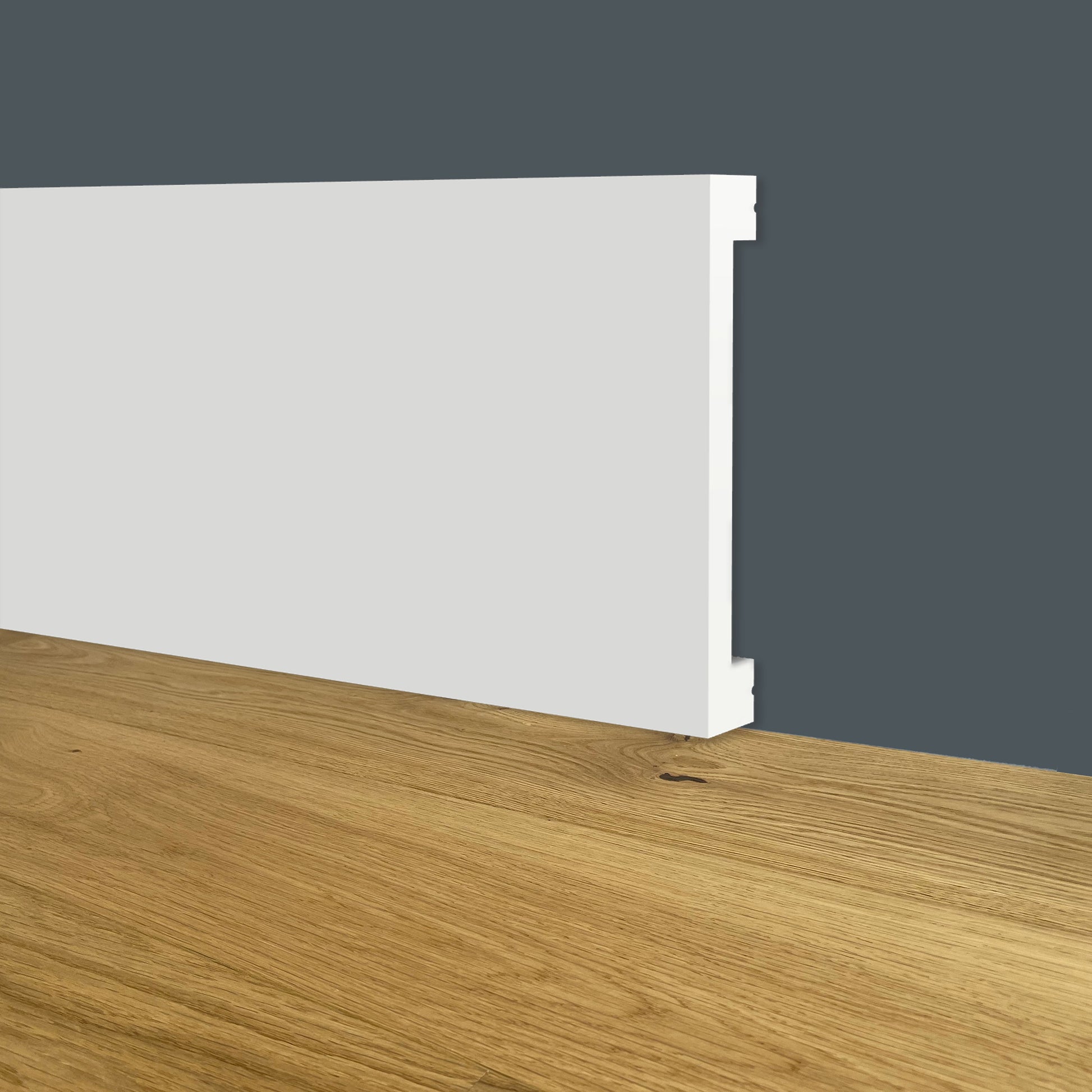 Battiscopa SQUADRATO BIANCO PASSACAVO 60x10x2000mm in POLIMERI - Polistrutturato - Eternal Parquet