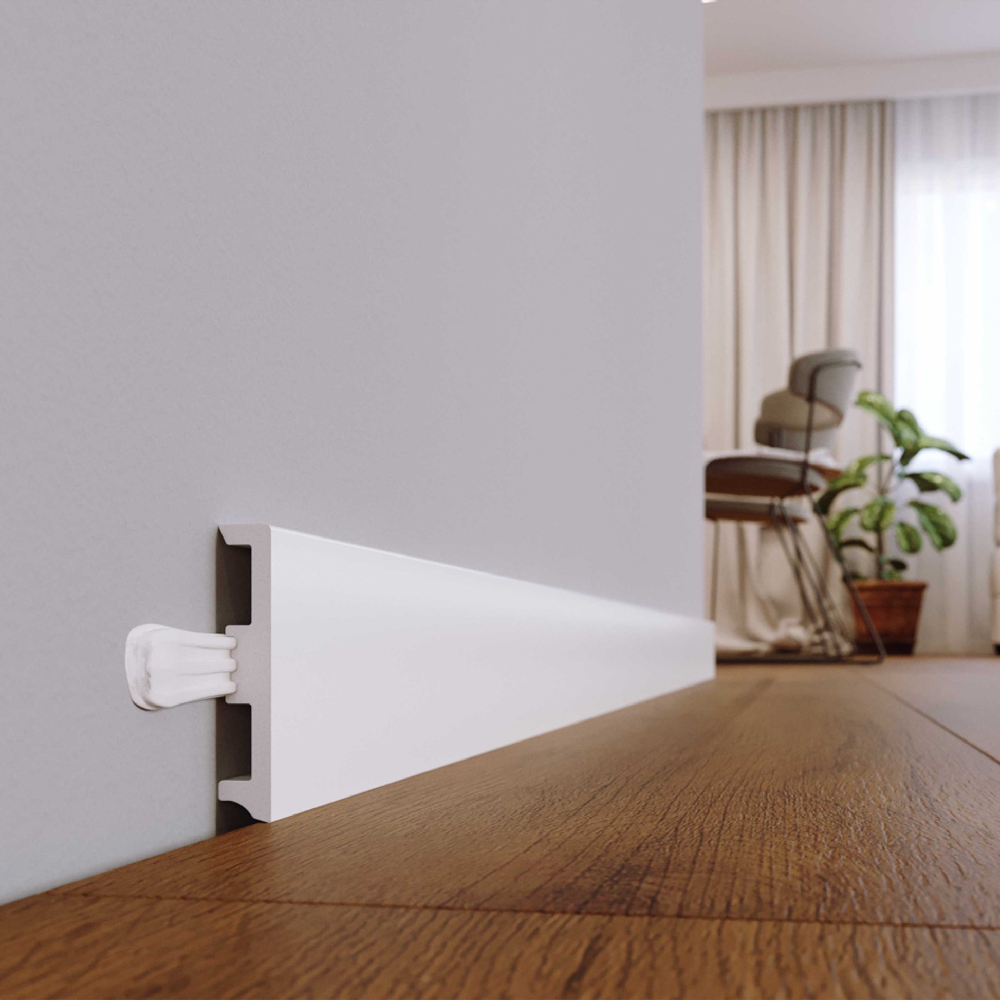 Battiscopa Zoccolino Squadrato Passacavo in Duropolimero Polistrutturato Bianco 80x15 **BEST PRICE** - Eternal Parquet