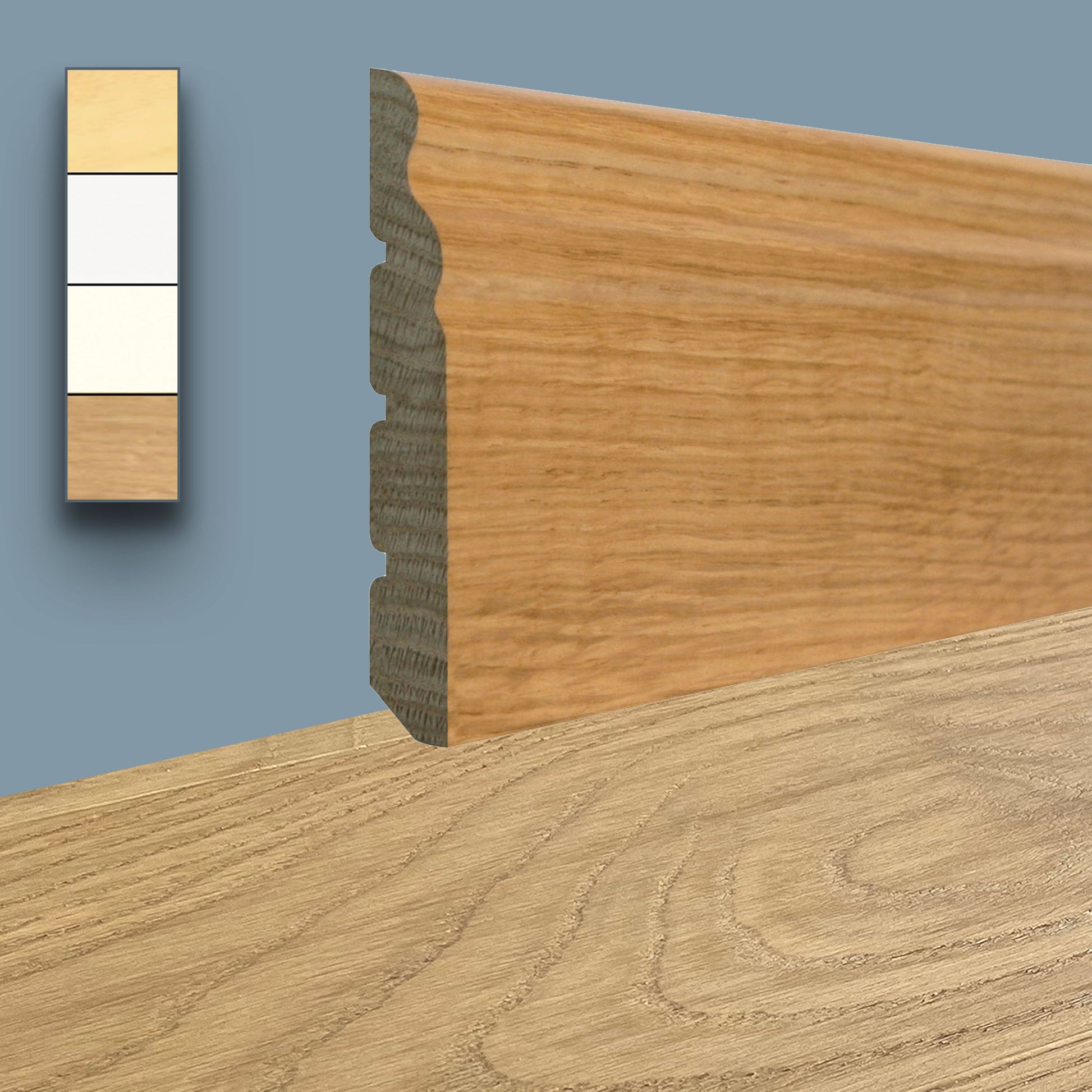 Battiscopa Ducale legno Massello Massiccio 95x13 in essenza RAL 9010, bianco o ROVERE - Eternal Parquet
