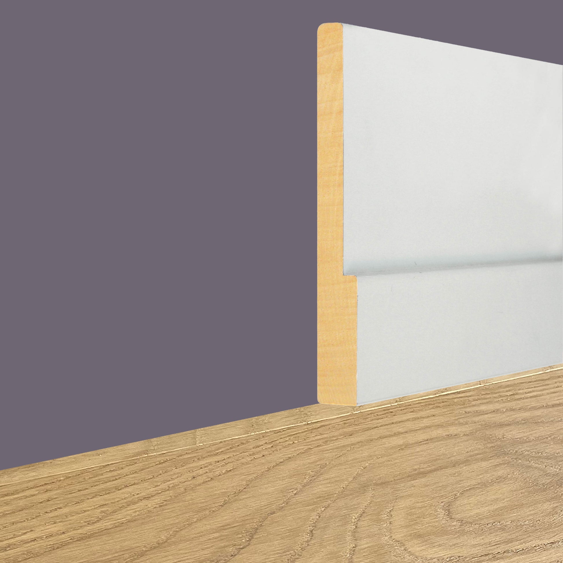 96ML di  Battiscopa in LEGNO MASSELLO moderno CESAR 120X15mm laccato bianco o grezzo - Eternal Parquet