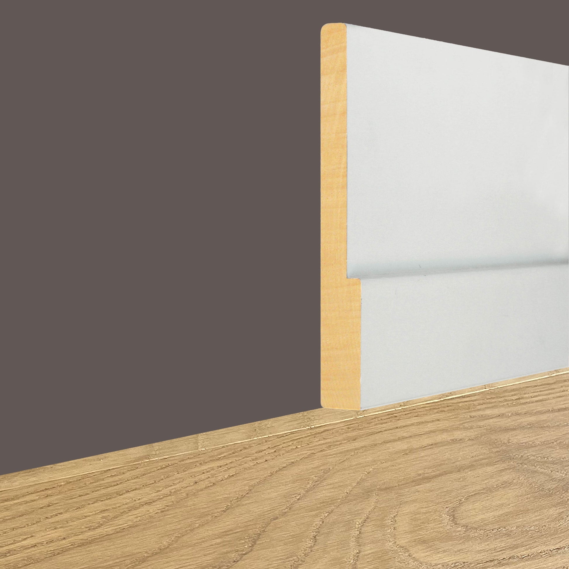96ML di  Battiscopa in LEGNO MASSELLO moderno CESAR 80X15mm laccato bianco o grezzo - Eternal Parquet