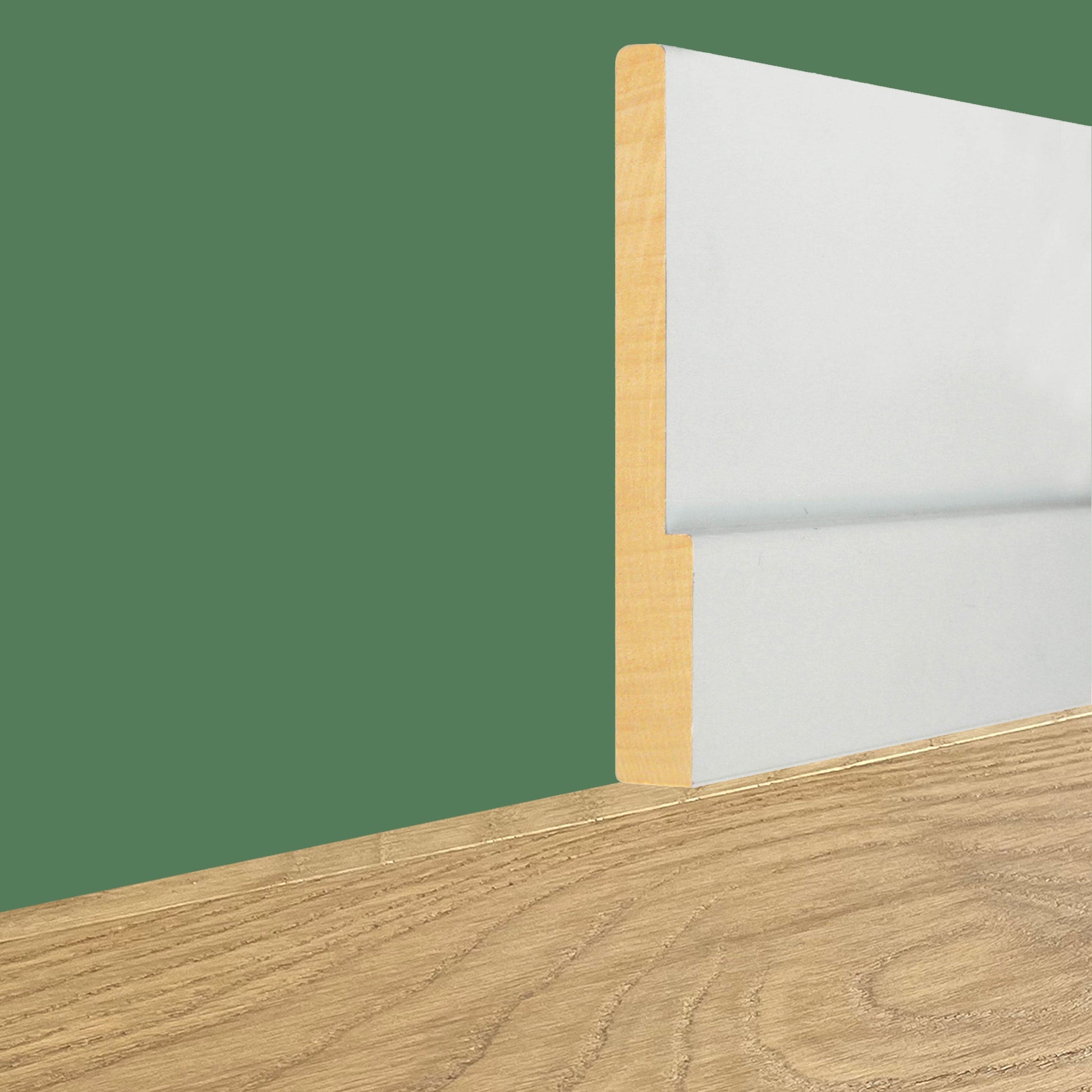 96ML di  Battiscopa in LEGNO MASSELLO moderno CESAR 80X15mm laccato bianco o grezzo - Eternal Parquet