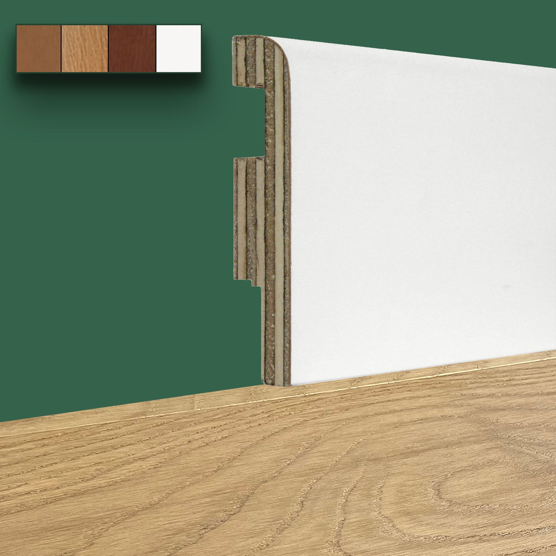 96ML di Battiscopa in Legno PASSACAVO 75X16mm Impiallacciato BC in 4 essenze - Eternal Parquet