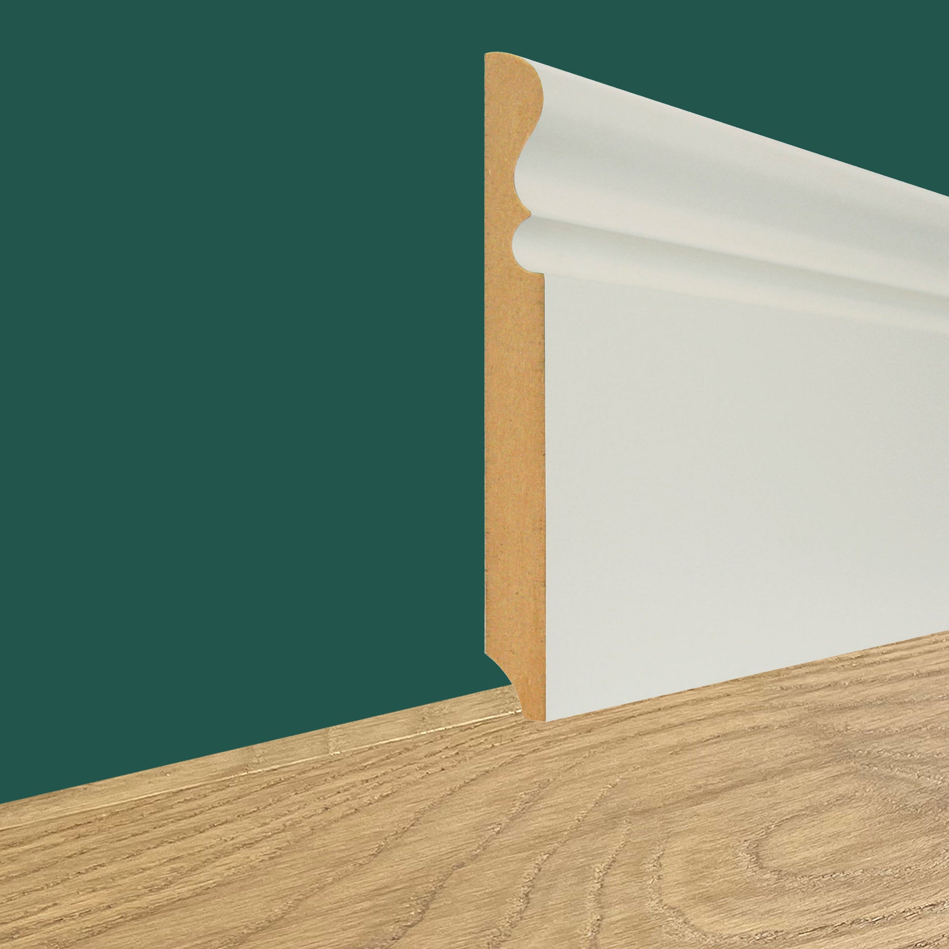 96ML DI BATTISCOPA Fibra di legno KING ARTHUR 150X16mm grezzo o laccato Bianco RAL 9010 - Eternal Parquet