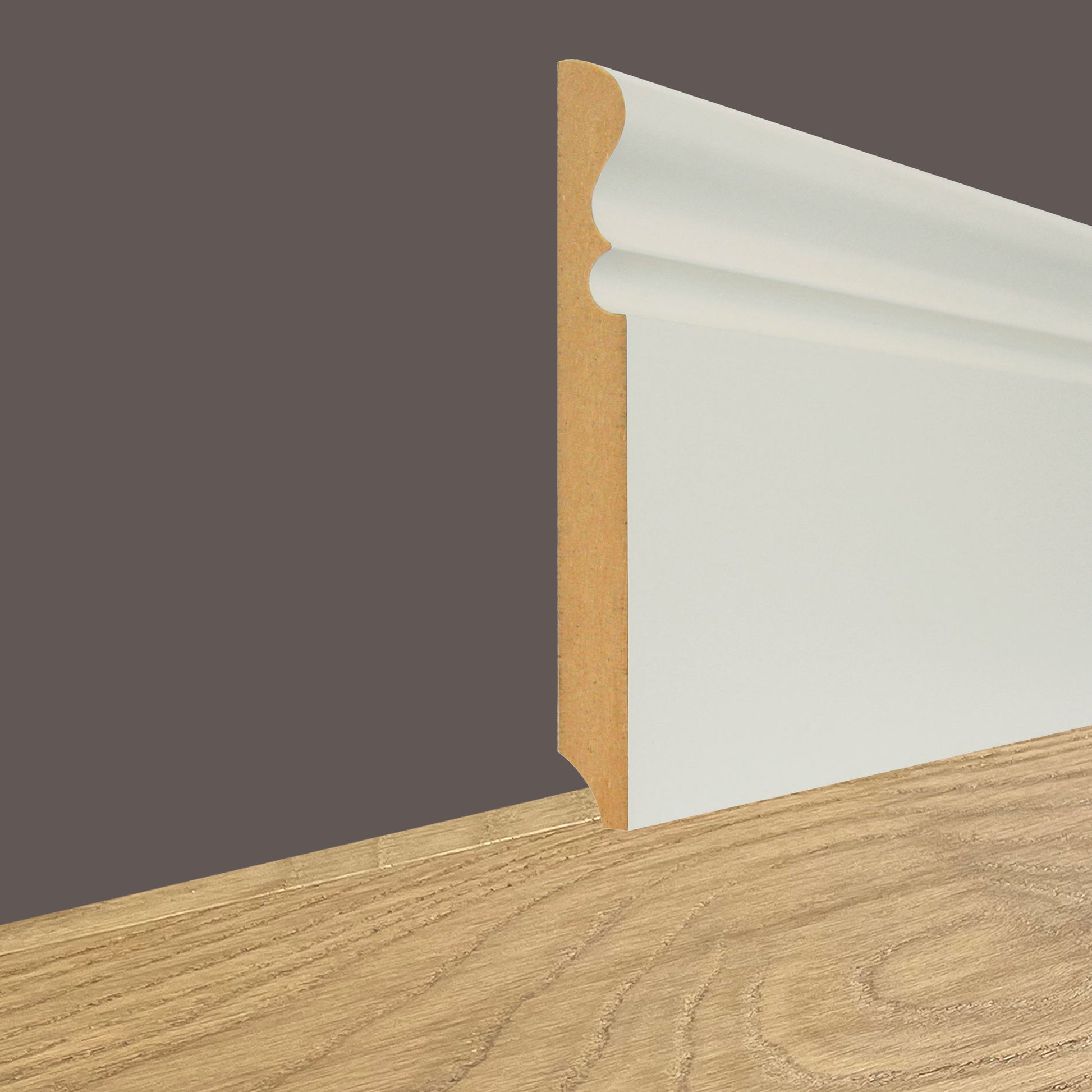 96ML DI BATTISCOPA Fibra di legno KING ARTHUR 150X16mm grezzo o laccato Bianco RAL 9010 - Eternal Parquet