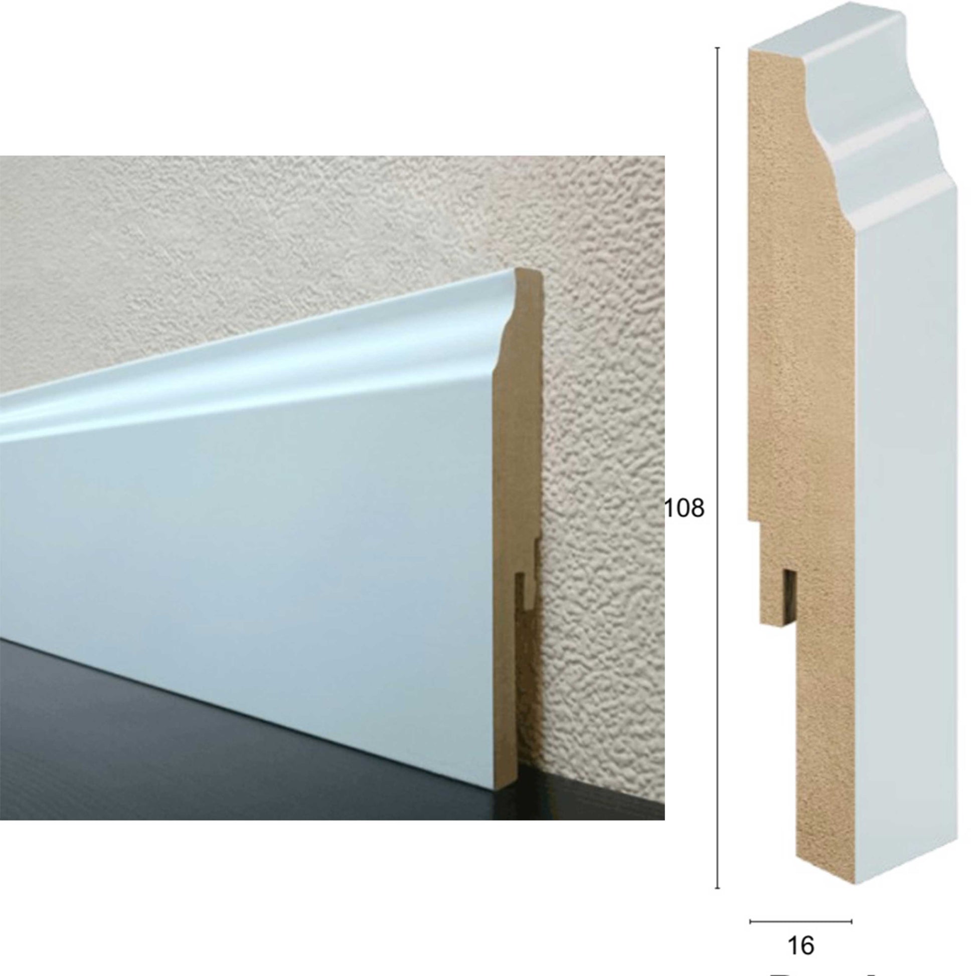 4,99€ ml BATTISCOPA ZOCCOLINO in FIBRA DI LEGNO CORINZIO CLIP&GO 108X16  Bianco con clip e angoli - Eternal Parquet