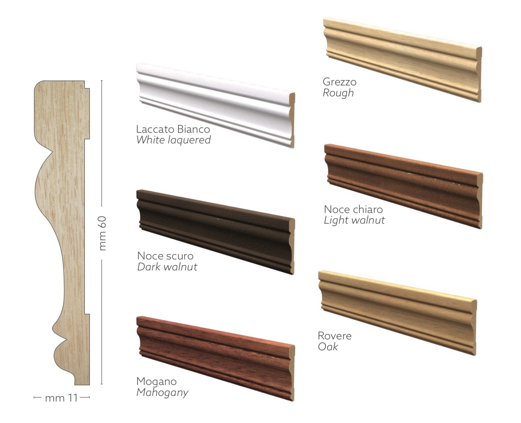 56ML Coprifilo Mostrina telaio porte e in Legno massello DUCALE 60x11 - Eternal Parquet